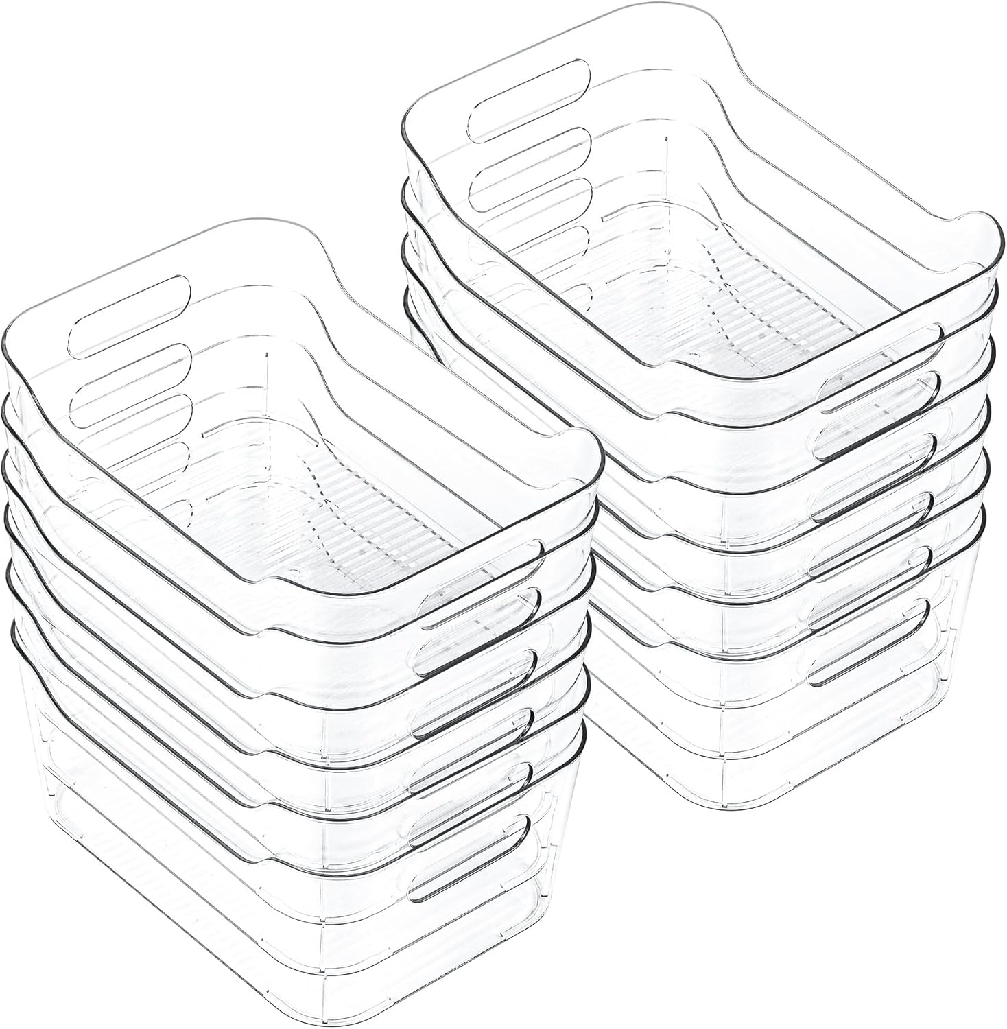 CiWiVOKi 12 Pack Clear Plastic Storage Bins, Acrylic Organizer and Containers with Handle for Pantry, Cabinet, Closet, Refrigerator, Freezer, Bathroom, Kitchen Under Sink Storage