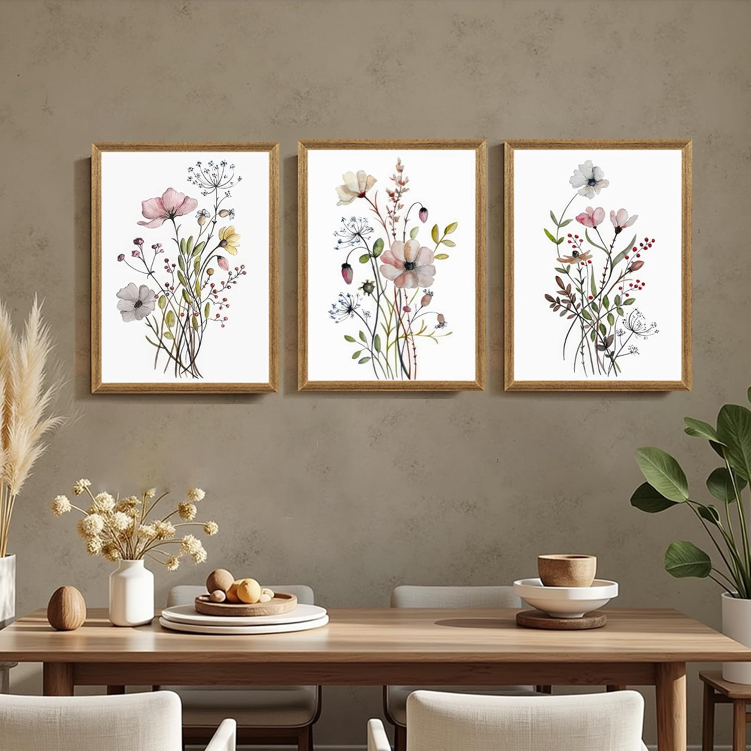 WRFON Framed Botanical Canvas Wall Art Set of 3, Watercolor Floral Prints, Framed Flower Wall Decor for Bedroom Bathroom Living Room, 12x16 Inch Each - Image 6