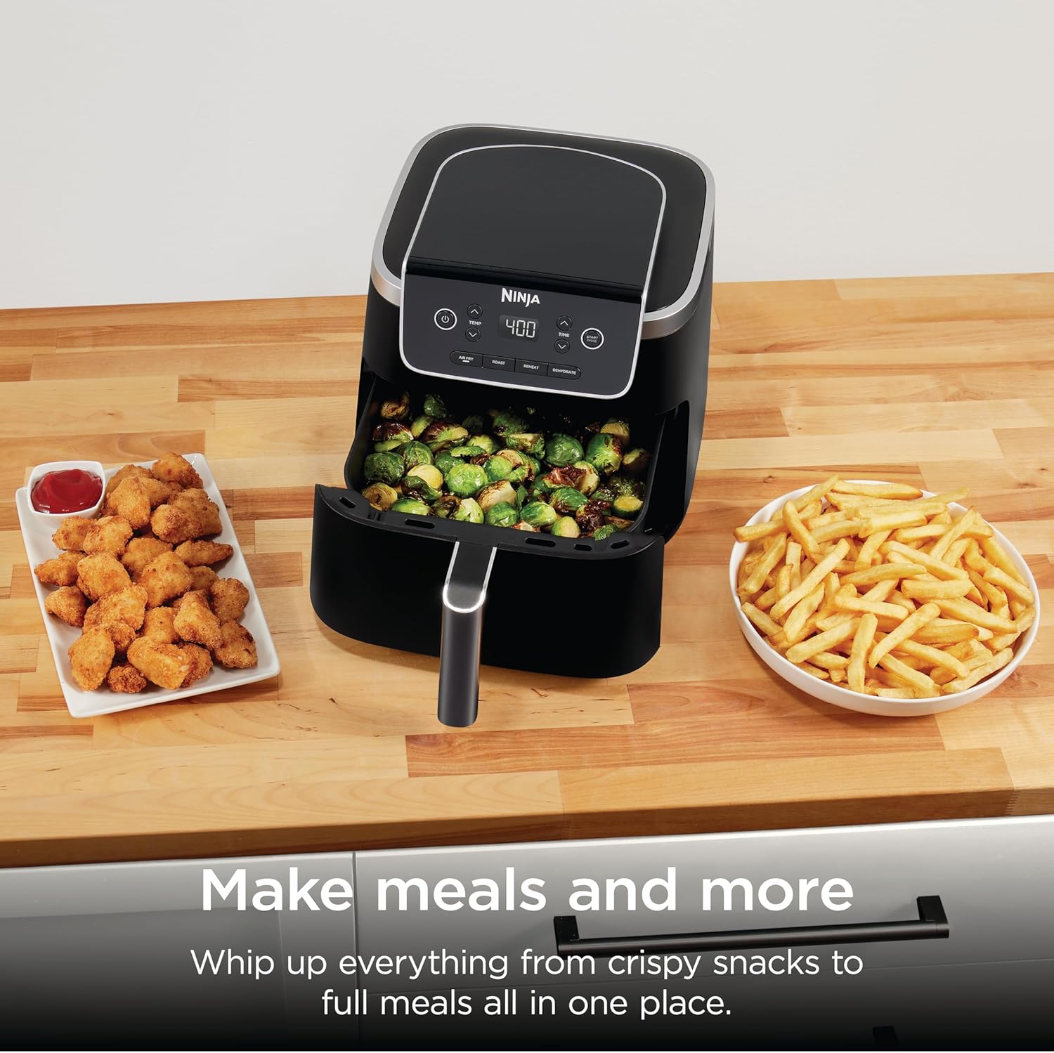 Ninja Air Fryer with Air Crisp | 5 QT Capacity fits up to 4lbs of Fries | 4-in-1 Pro Air Fry, Roast, Reheat, Dehydrate | 400°F Max Temp | 1750 Watts | W/Nonstick Basket & Crisper Plate | Grey | AF141 - Image 5