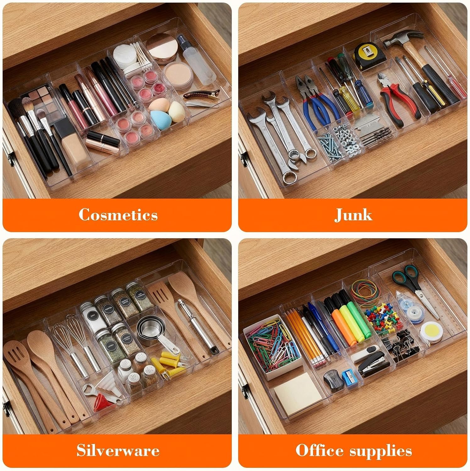 Briwooody 1 Pcs Large Expandable Acrylic Drawer Organizers, Grid Adjustable Drawer, Dividers Organizer for Desk, Makeup, Jewelry, Office, Kitchen Supplies (Clear,11 Compartments) - Image 6