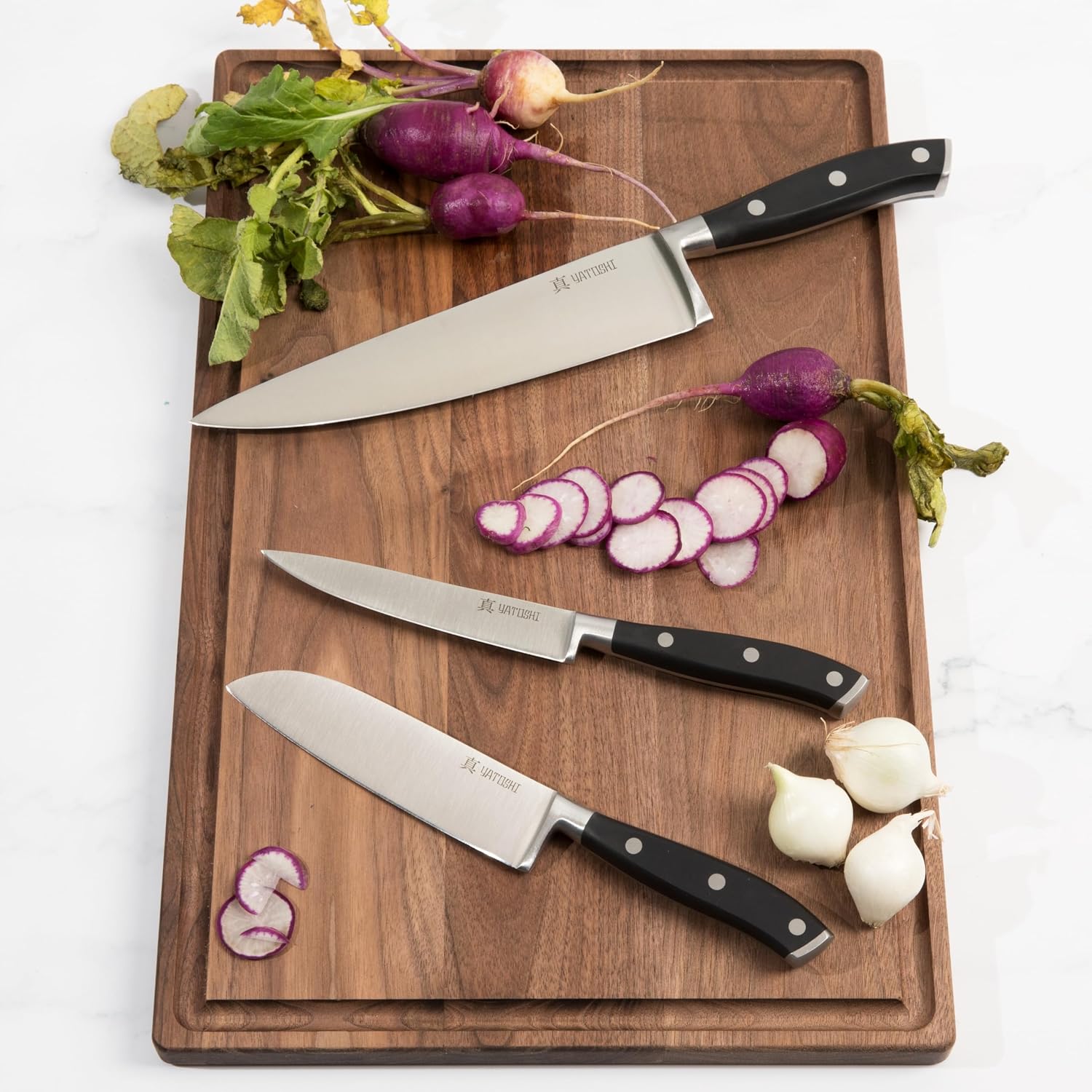 Yatoshi 15 Piece Black Knife Block Set - Pro Kitchen Knife Set Ultra Sharp High Carbon Stainless Steel with Ergonomic Handle - Image 7