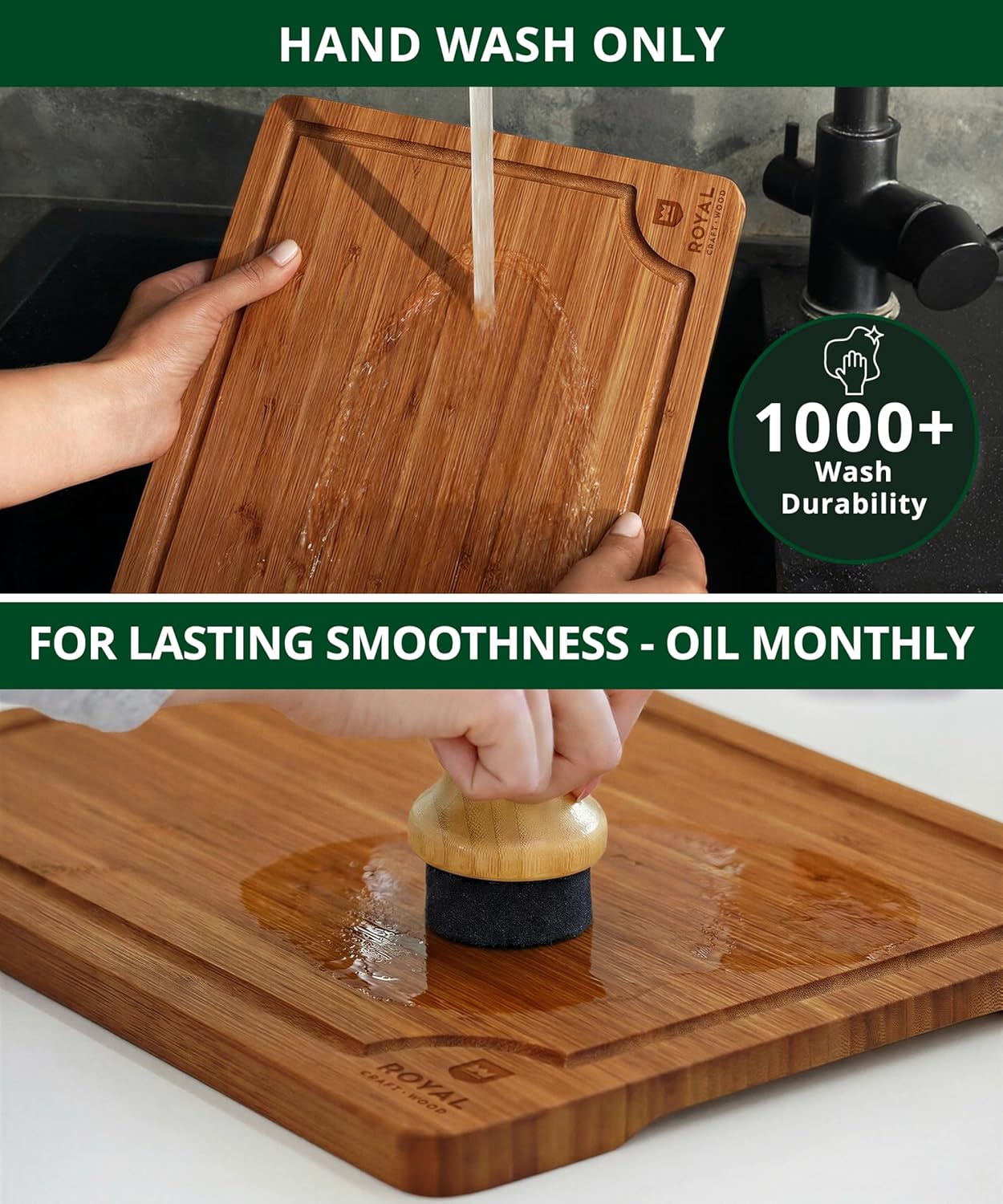 ROYAL CRAFT WOOD Wooden Cutting Boards for Kitchen Meal Prep & Serving - Non Toxic Bamboo Wood Cutting Board Set with Deep Juice Groove Side Handles - Charcuterie & Chopping Butcher Block for Meat - Image 7