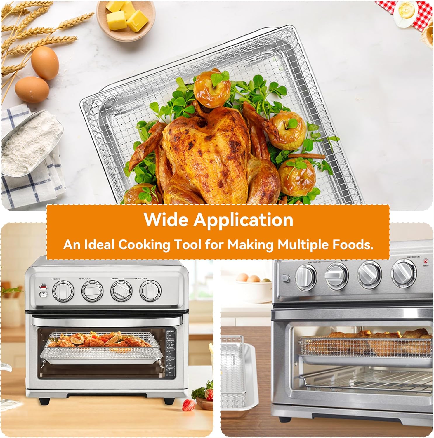 Baking Sheet Pan for Cuisinart Toaster Oven Tray,air fryer tray replacement | 12.4"x11"Stainless Steel for Cuisinart Air Fryer TOA-060/065/070,Toaster Oven Accessories,Cookie & Bread Baking Pan 2 PCS - Image 6