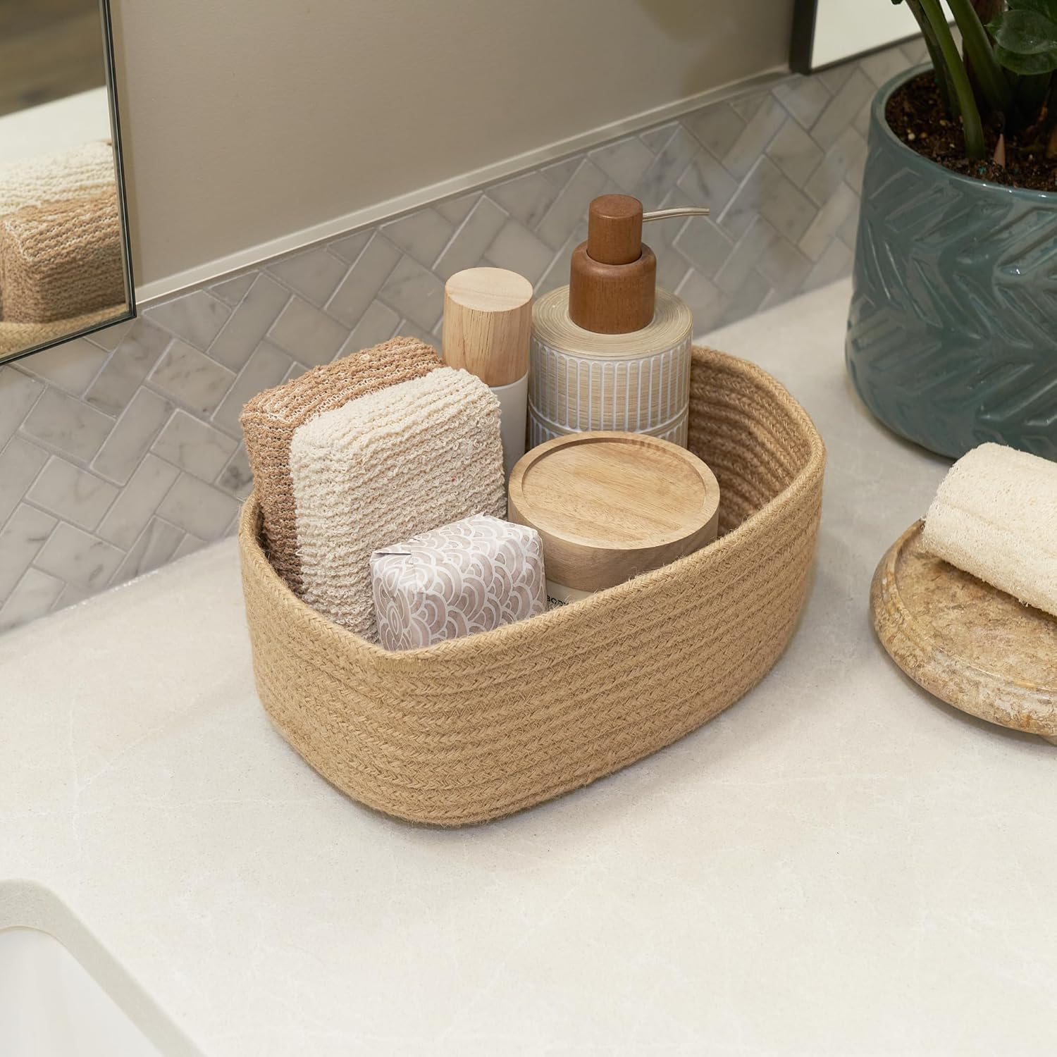 Beautiful Storage Basket Set of 3 - Sturdy Jute Rope Baskets for Shelves Are Perfect for Organizing Your Home - Quality Storage Bins Easily Fit With Any Nursery or Bedroom Decor - Image 7