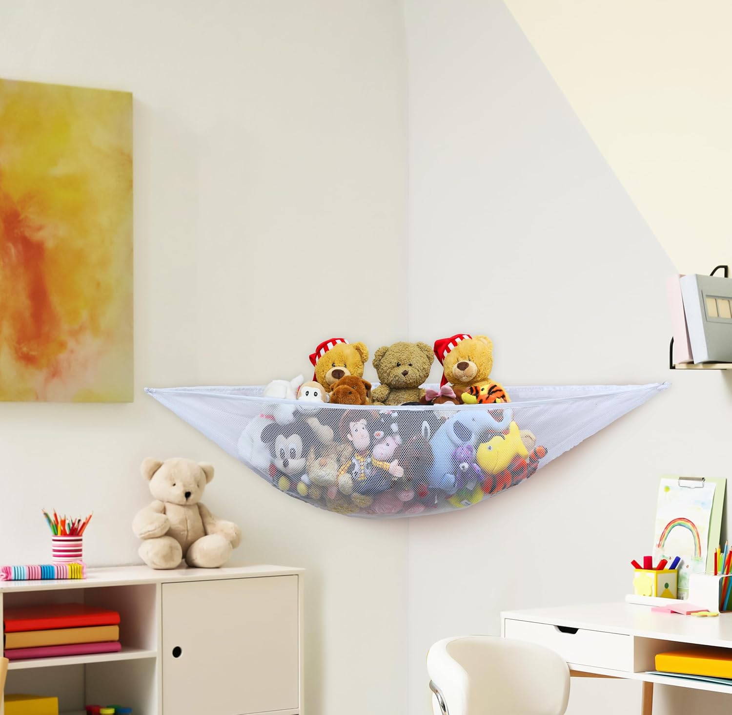 Simple Houseware 2 Pack Stuffed Animal Toy Hammock Net, Corner Wall Storage for Kids Room, White - Image 6
