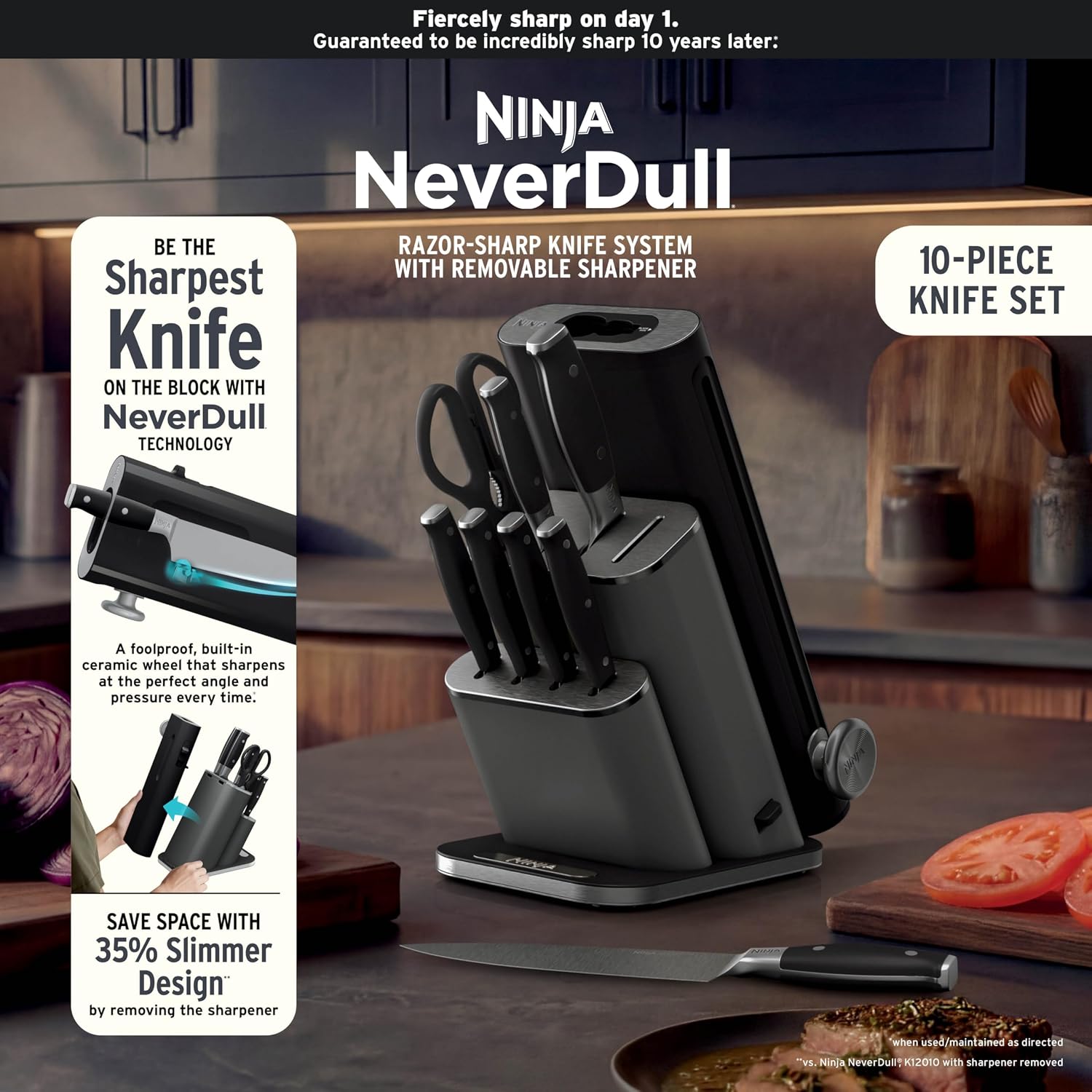 Ninja NeverDull® 10-Piece Premium German Stainless Steel Knife Set, Space-Saving Removeable Sharpener, 10-Year Guarantee, Razor Sharp Knives, NeverDull Technology, NK32010BK1, Black - Image 11