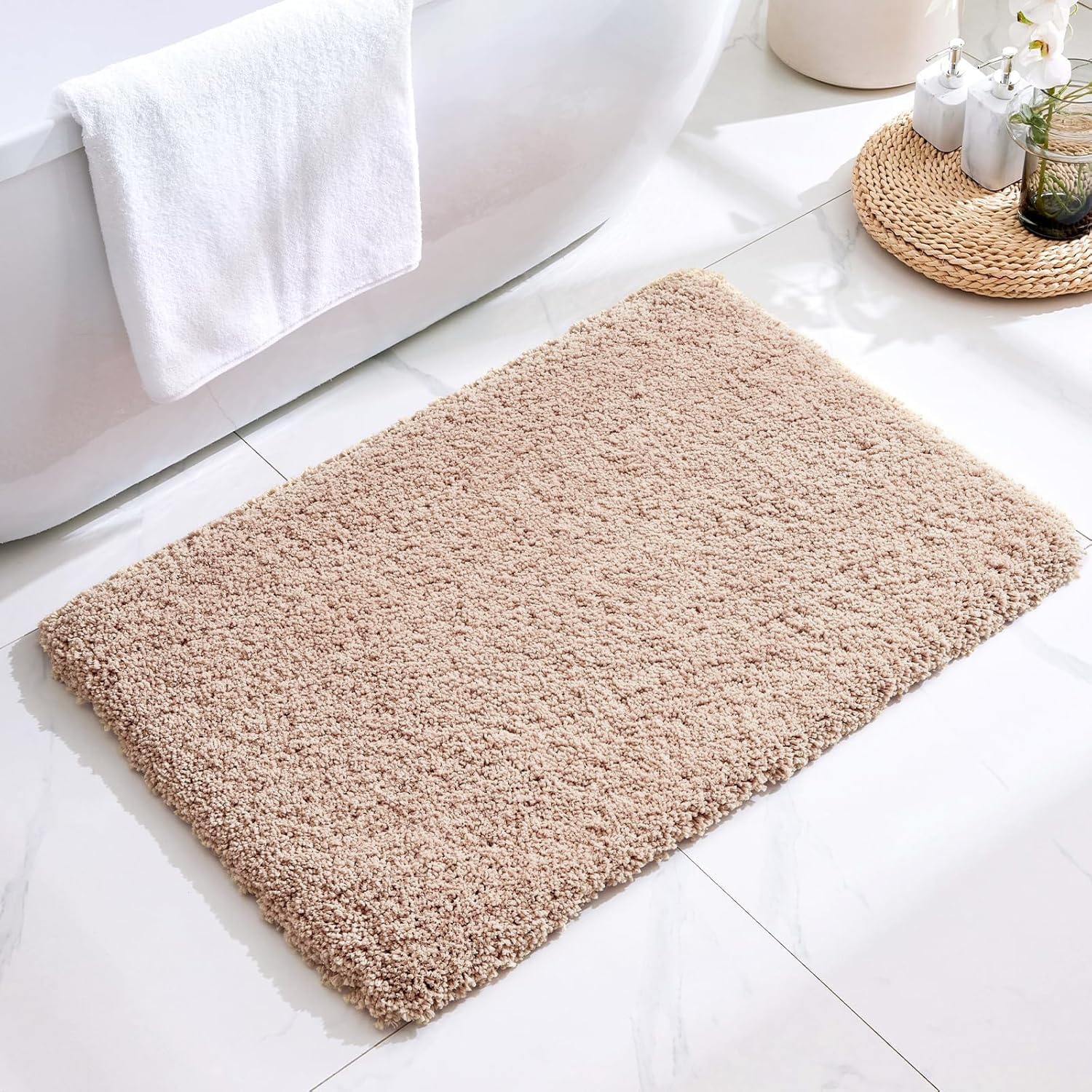 Disolla Beige Bathroom Rug 17x24 - Non-Slip Plush Small Bath Mat, Highly Absorbent & Ultra Soft Fluffy Floor Mat, Machine Washable for Shower and Tub - Image 9
