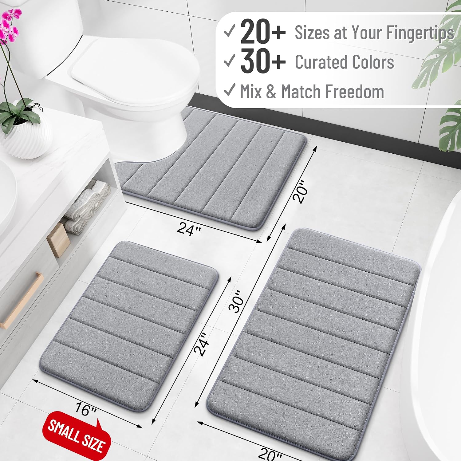OLANLY Memory Foam Bath Mat 30x20, Super Soft Absorbent Bathroom Rugs, Quick Dry, Machine Washable Shower Floor Rugs, Bathmat Carpet, Bathroom Home Decor Accessories, Grey - Image 2