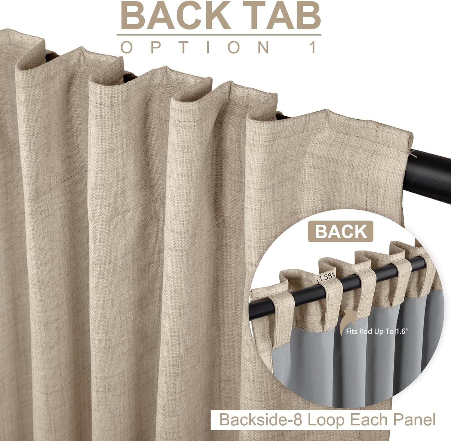 100% Blackout Shield Linen Blackout Curtains for Bedroom 84 Inches Long, Back Tab/Rod Pocket Living Room Drapes, Thermal Insulated Blackout Curtains 2 Panels Set, 50" W x 84" L, Oatmeal - Image 3