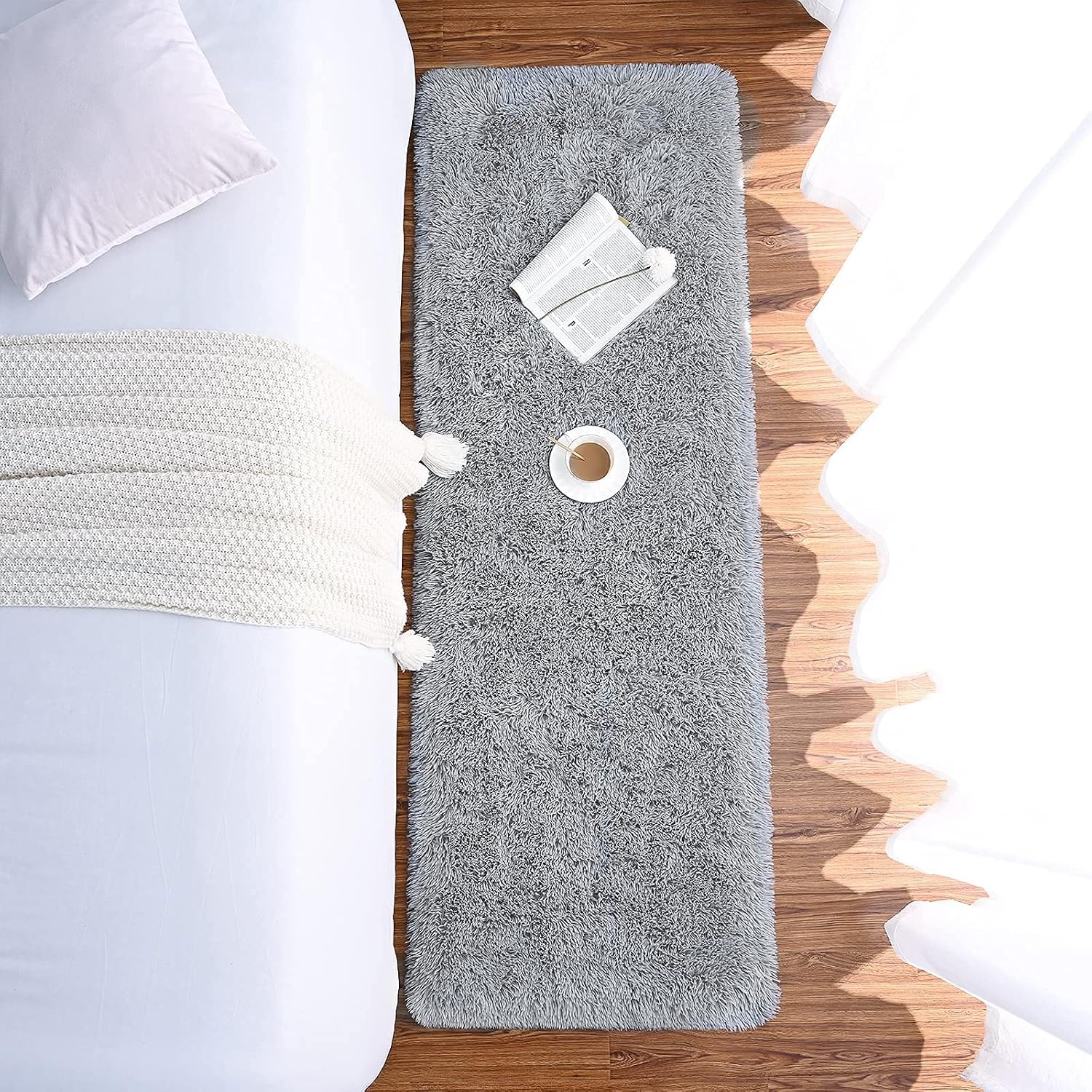 Chicrug Soft Runner Rugs for Bedroom Living Room Plush Fluffy Rug 2x6 Feet, Shag Furry Area Rug Carpet Non Shedding for Nursery Children Kids Girls Room Home Decorative, Grey - Image 6