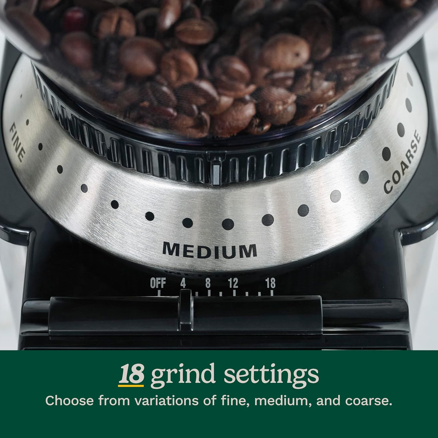 Cuisinart Coffee Grinder, Electric One-Touch Automatic Burr Coffee Grinder with 18-Position Grind Selector, Cup Size Selector for 4 – 18 Cups, DBM-8P1, Black Stainless - Image 4