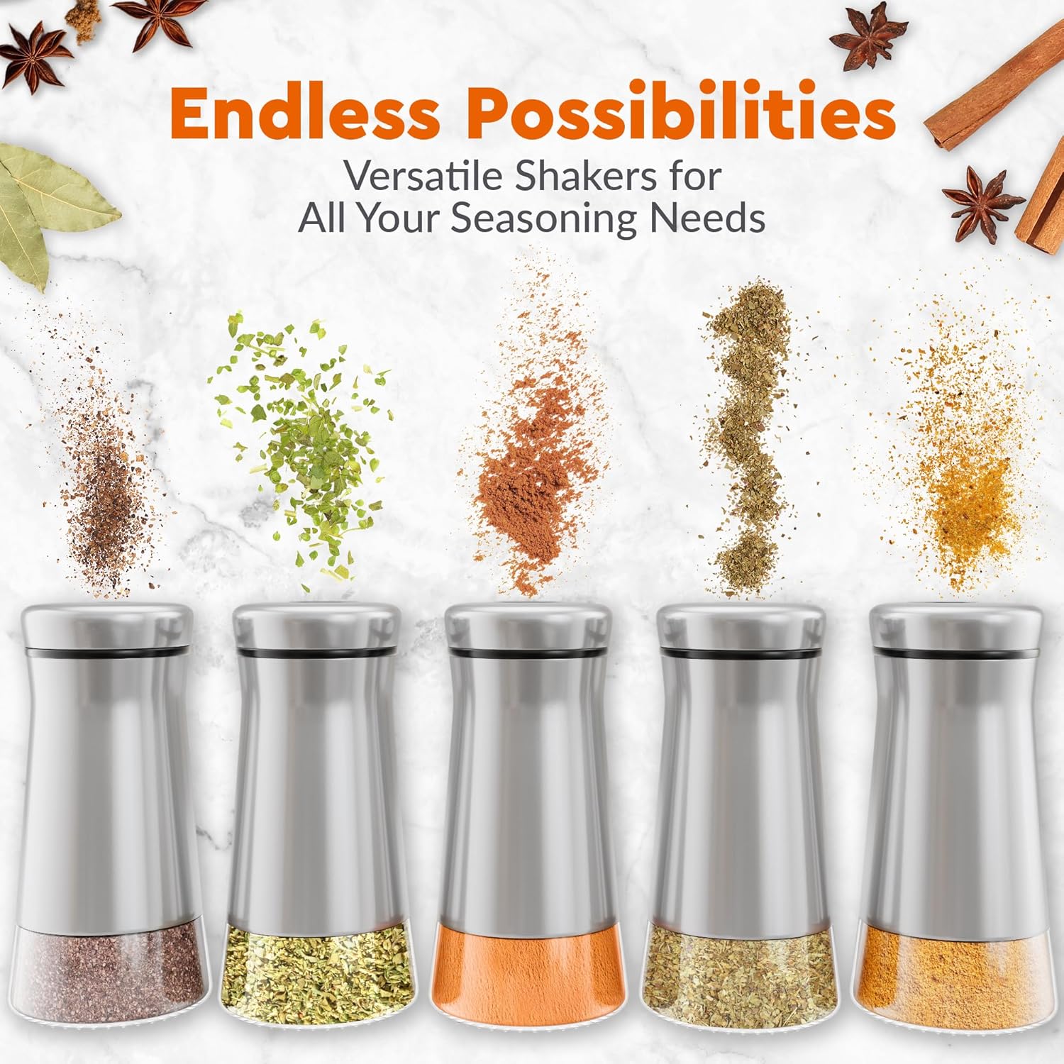 HOME EC Original Salt and Pepper Shakers Set with Adjustable Pour Holes - Glass and Stainless Steel Salt Shaker and Pepper Shaker - Farmhouse Spice dispenser for salts, ground peppercorn and spices - Image 4