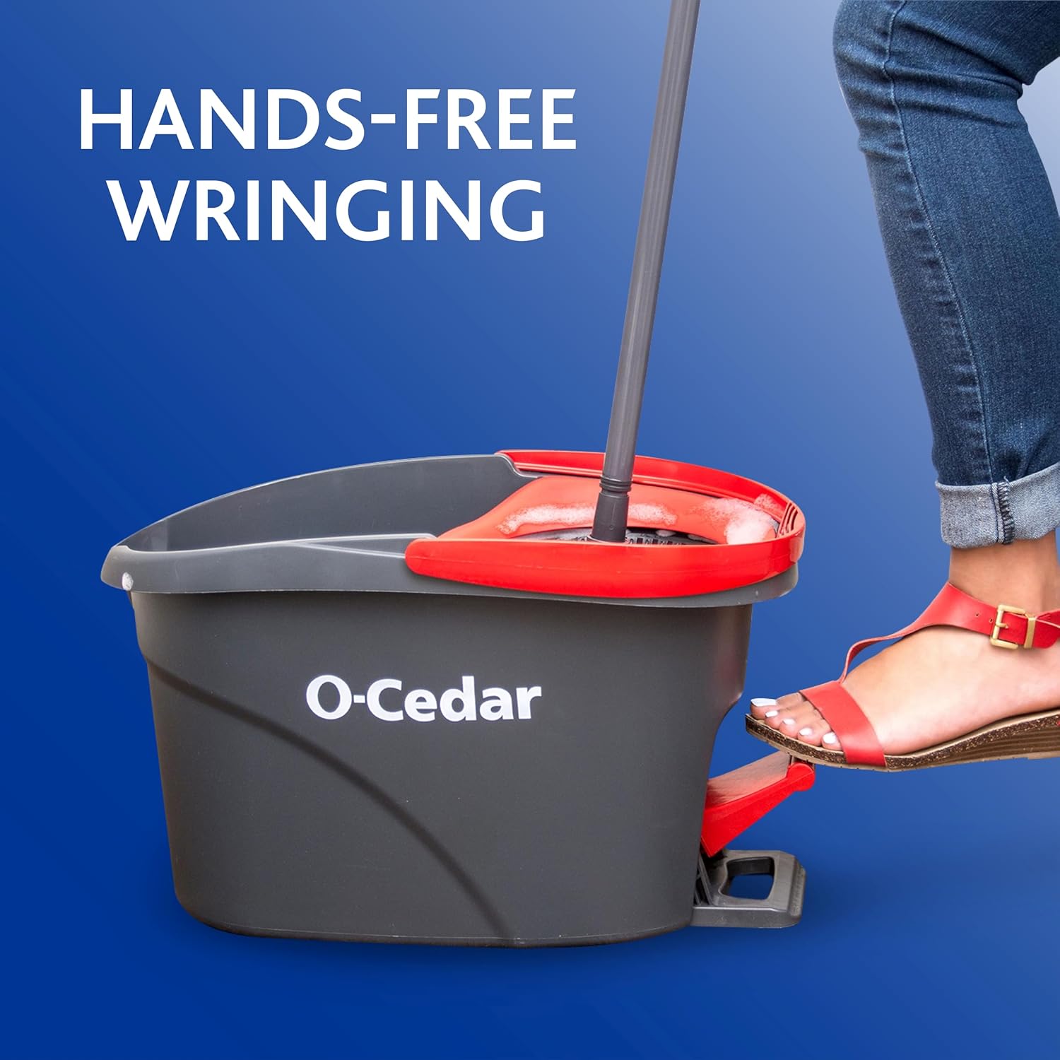 O-Cedar EasyWring Microfiber Spin Mop & Bucket Floor Cleaning System + 2 Extra Refills, Red/Gray - Image 3