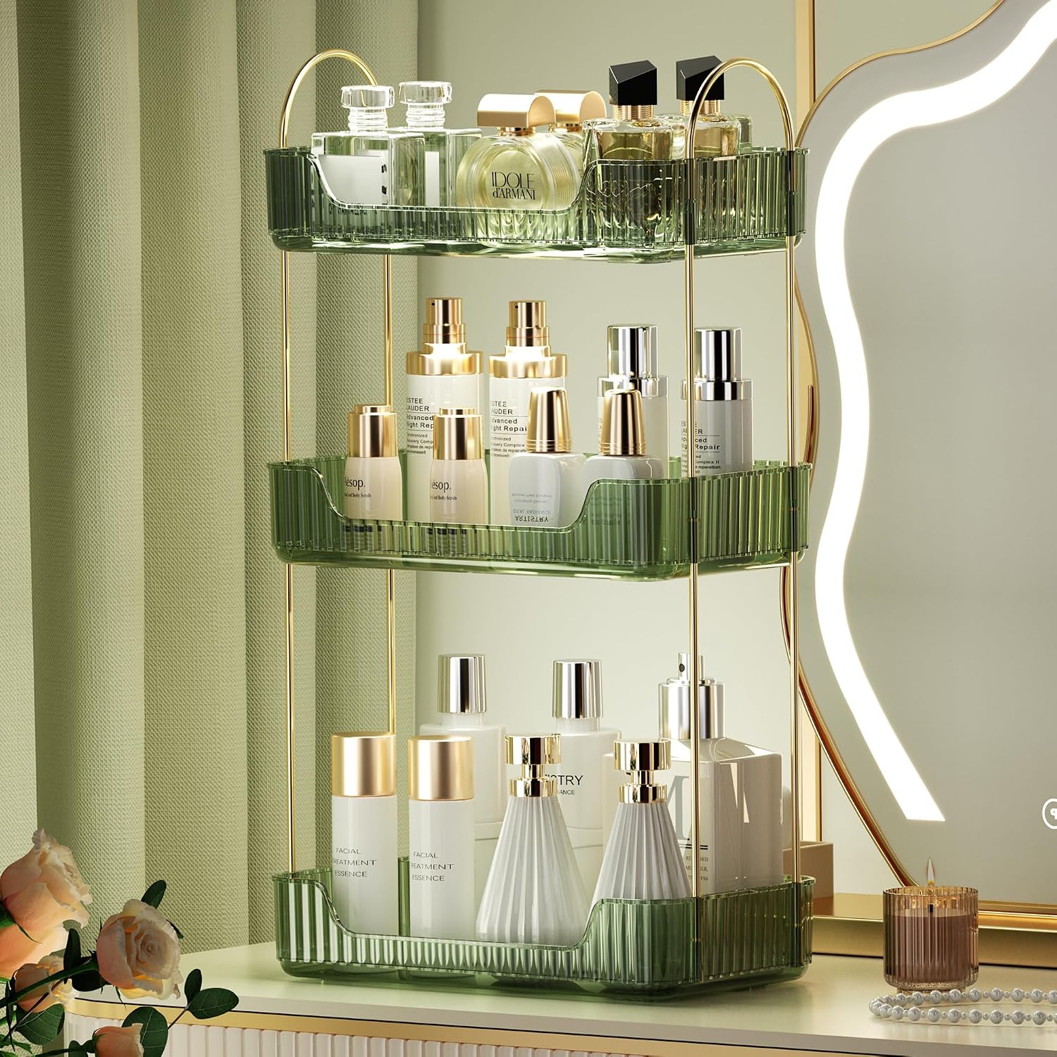 Akinbas 3 Tier Bathroom Organizer Countertop Makeup Perfume Tray Skincare Organizer for Bathroom Dresser Vanity (Green) - Image 7