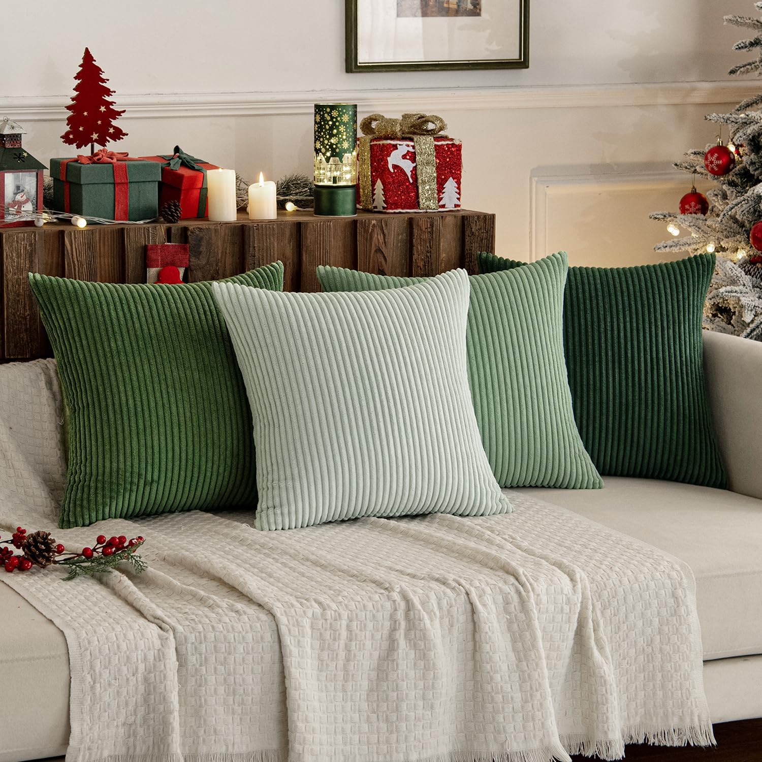 MIULEE Boho Farmhouse Sage Green Throw Pillow Covers 18x18 Inch Set of 4 Mordern Nordic Cushion Covers Soft Corduroy Spring Home Decor for Couch Bed Sofa Living Room Forest Green - Image 9