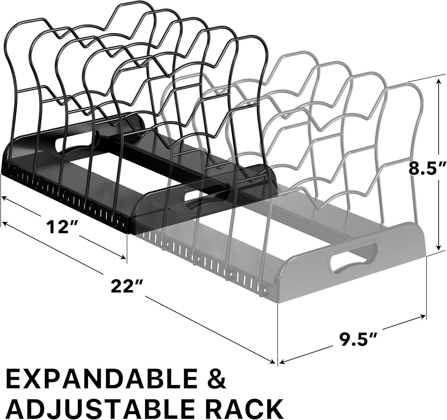 Simple Houseware Expandable Pan Organizer Rack, 10 Adjustable Compartments, Black - Kitchen Cabinet Organizer for Pots, Pans, Lids & Bakeware - Pantry & Countertop Storage - Image 2