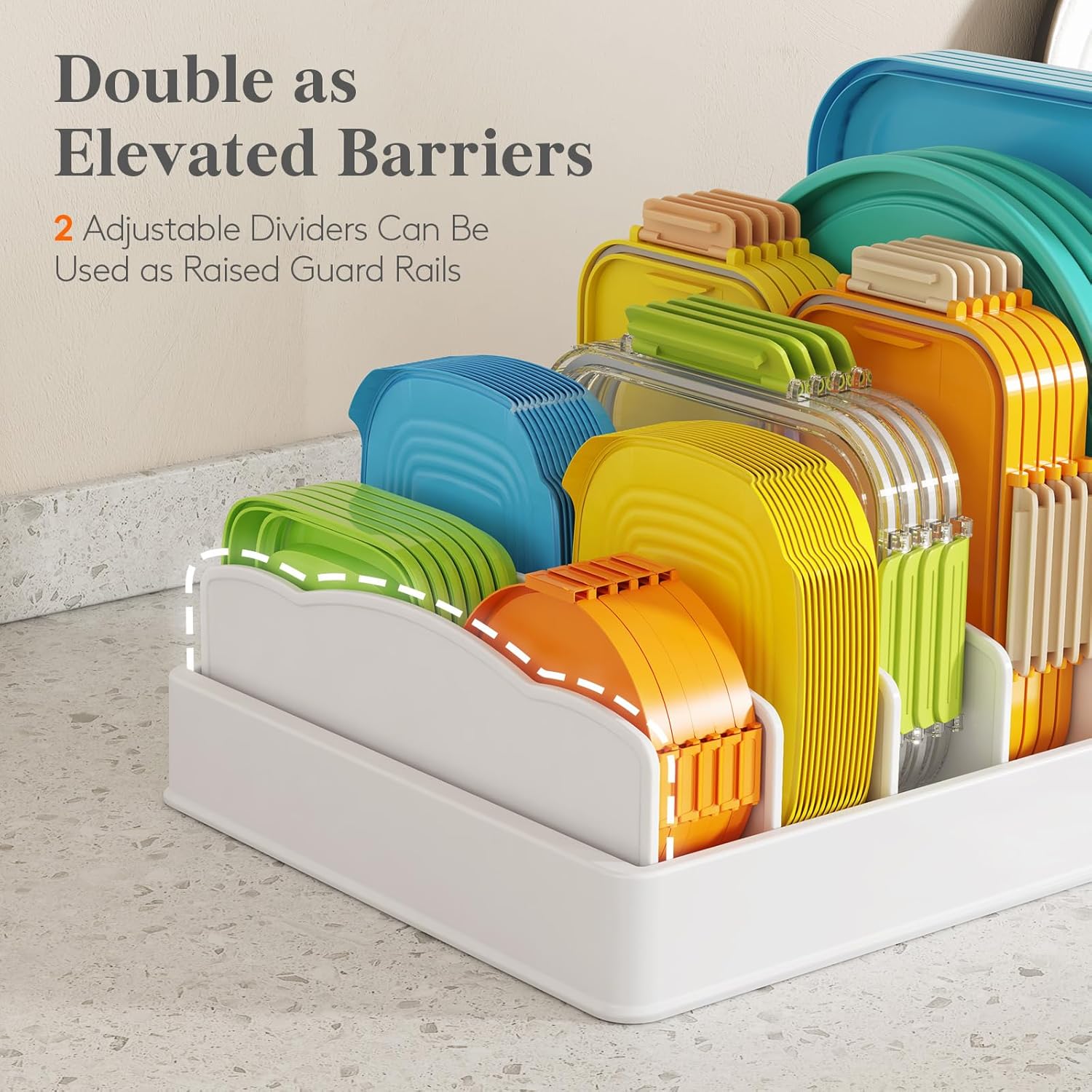Lifewit Kitchen Cabinet Organizer for Food Contanier Lid, Expandable Lids Holder with 8 Adjustable Dividers & 9 Sections for Pantry Organizers and Storage, Home Drawer Organization, Large, 9.8"-17" - Image 5