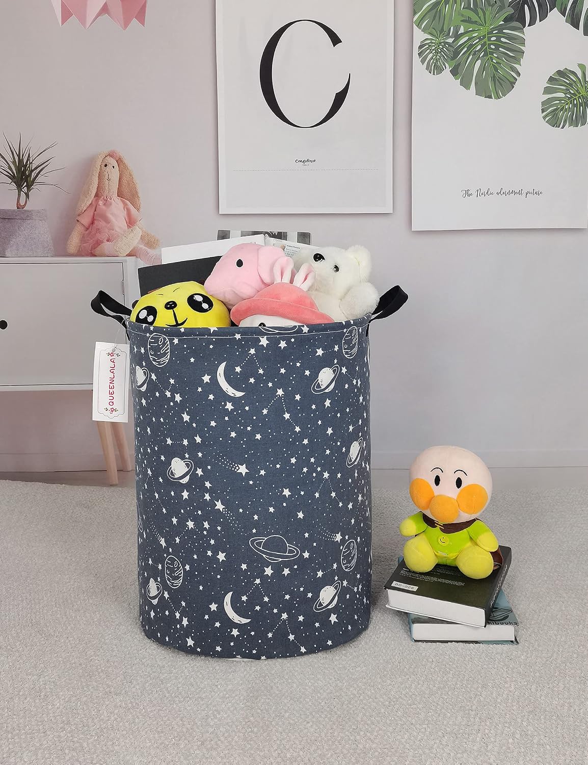 QUEENLALA Large Storage Basket,Laundry Hamper/Bathroom/Home Decor/Collapsible Round Storage Bin,Boys and Girls Hamper/Boxes/Clothing(Round-blue-starry sky) - Image 4