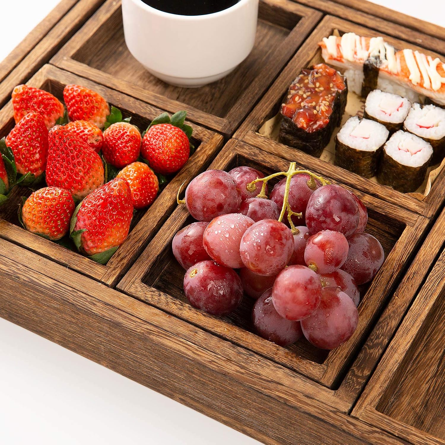 Yangbaga Rustic Wooden Serving Trays with Handle - Set of 7 Rectangular Platters for Entertaining, Breakfast, Coffee Table, Home Decor - Image 5