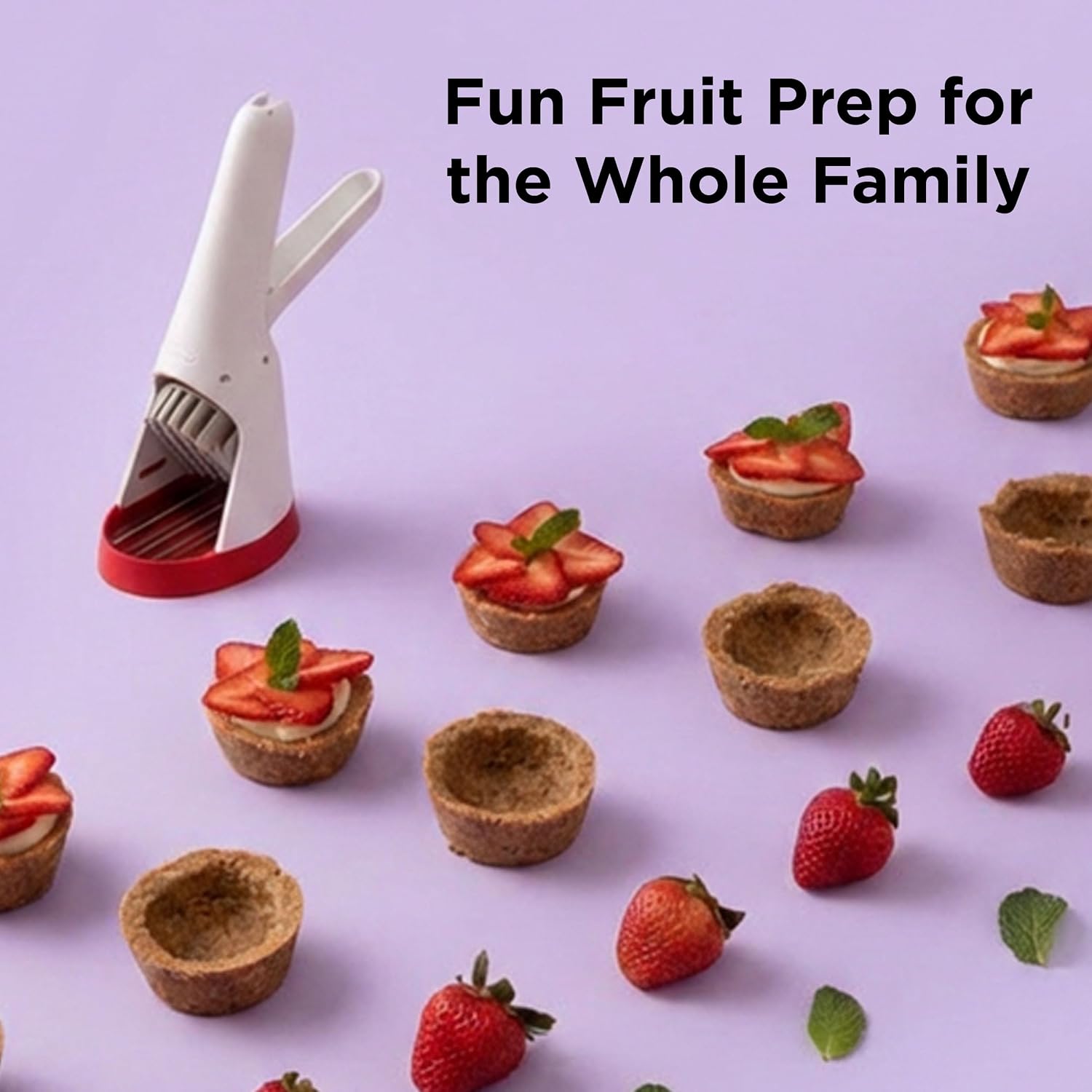 Chef'n Hand-Held Slicer Strawberry Slicester, Updated Design, Cherry/Meringue (102-712-400) - Image 5