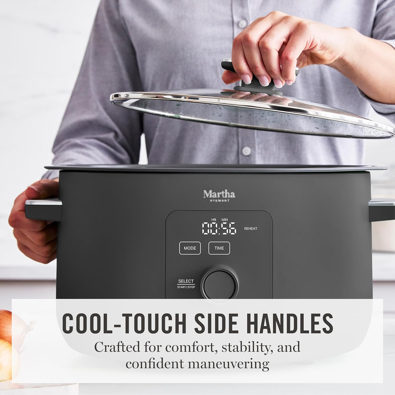 Martha Stewart 8 QT Slow Cooker, Programmable with Timer, 3 Heat Settings (Low, High, Warm), Nonstick Ceramic Removable Crock, Stovetop & Oven Safe, Glass Lid, Simmer, Reheat, Warm, Caviar - Image 6