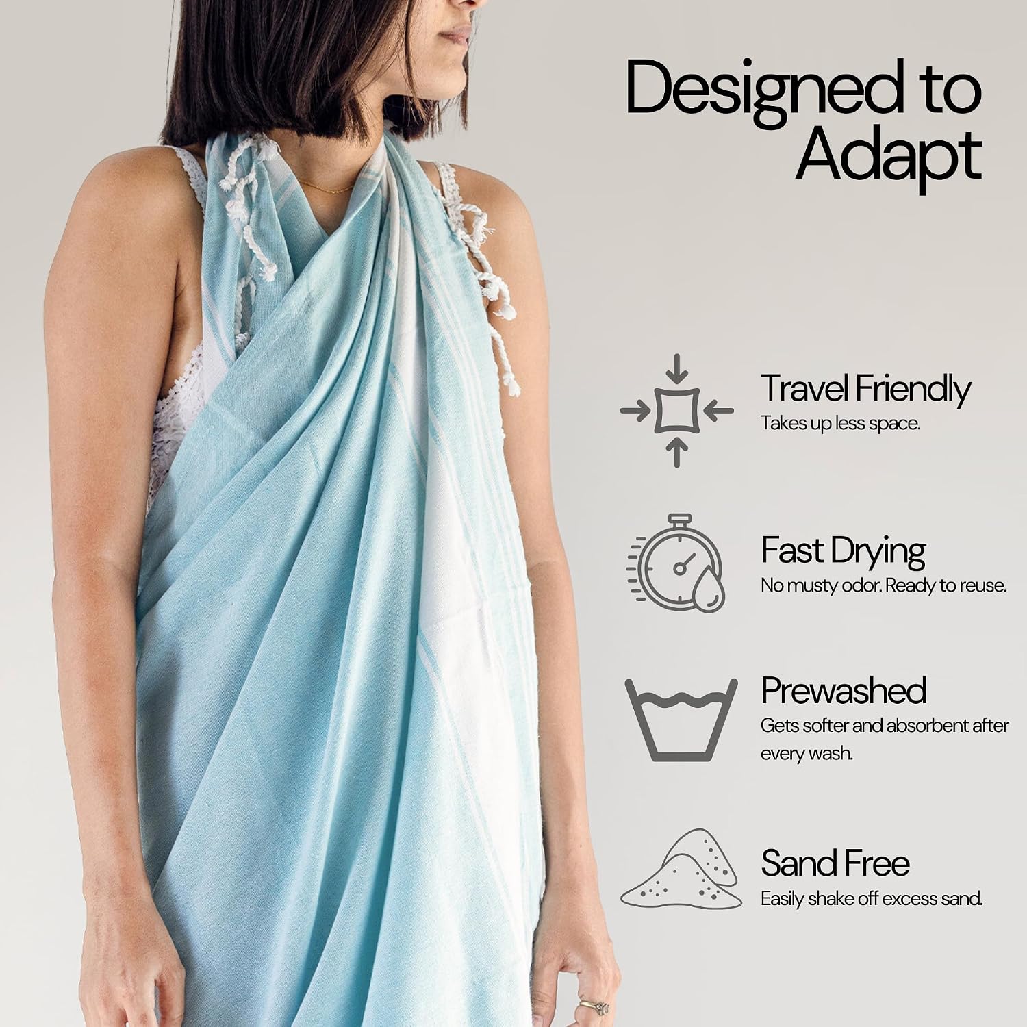 Salt Earth Cotton Turkish Beach Towel (Set of 4, 36"x72") - Soft, Quick Dry, Sand Resistant, Absorbent Towels for Bathroom, Home, Travel, Pool, Spa, Bath, Swim - Beach Towels Oversized (Aqua) - Image 3