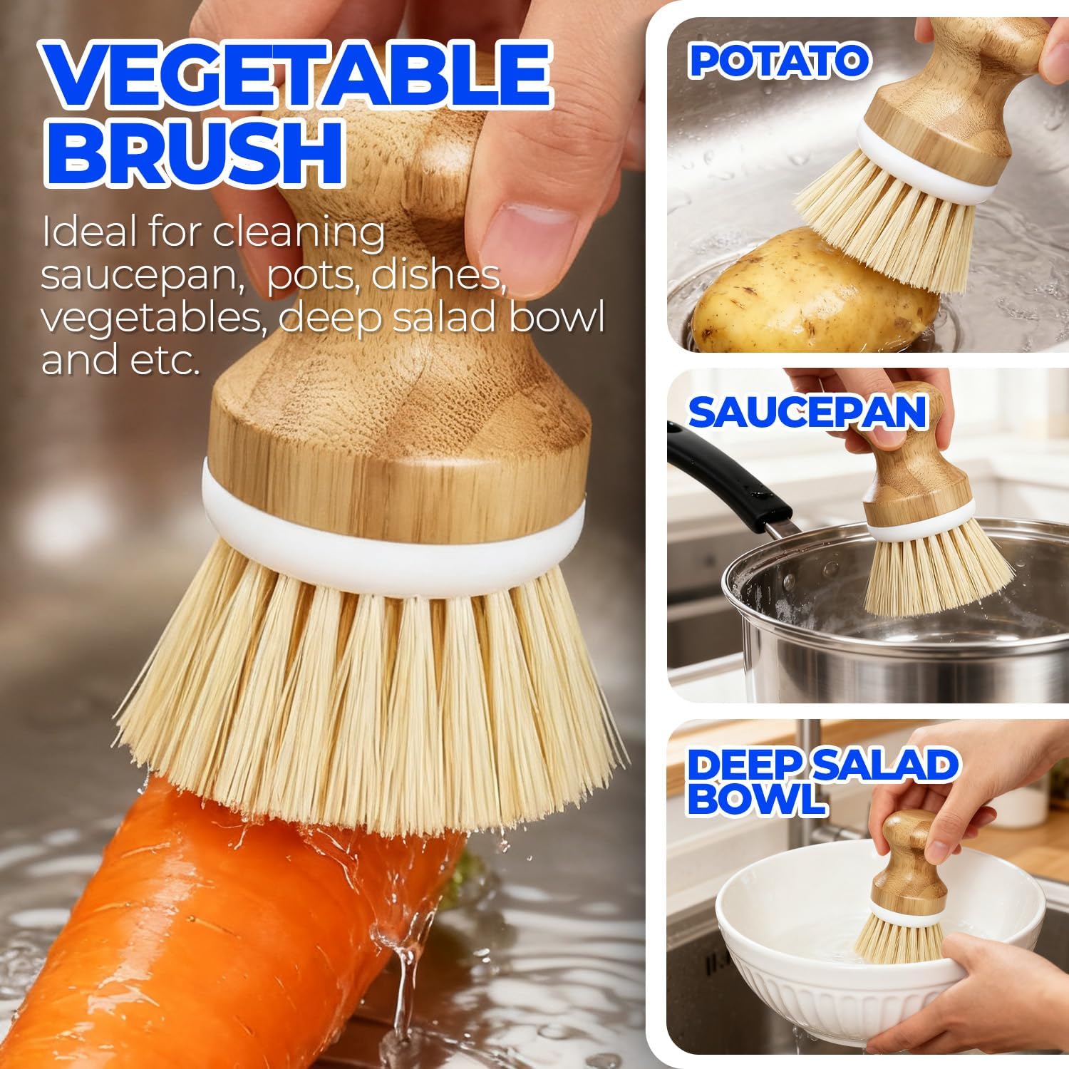 Holikme 6 Pack Dish Brush Scouring Pad Set with Bottle Brush, Dish Brush, Palm Scrub Brush and Straw Brush, Dish Scrubber Long Handle for Dish Bottle Cup Pot Pan Iron Abrasive Cup Brushes, Yellow - Image 2