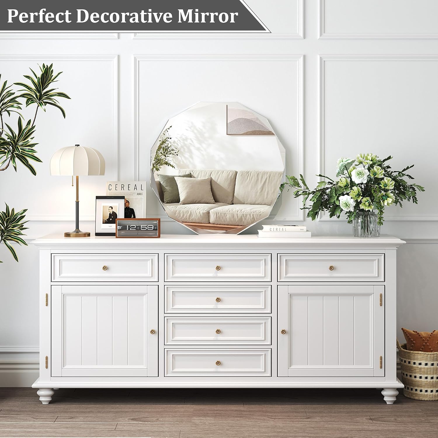 Krymnar 30x30 Inch Round Beveled Bathroom Mirror, Circle Frameless Copper-Free Silver Mirror, Modern Vanity Mirror, Decorative Wall Mirrors for Restroom, Bedroom, Living Room, Bathroom, Entryway - Image 7