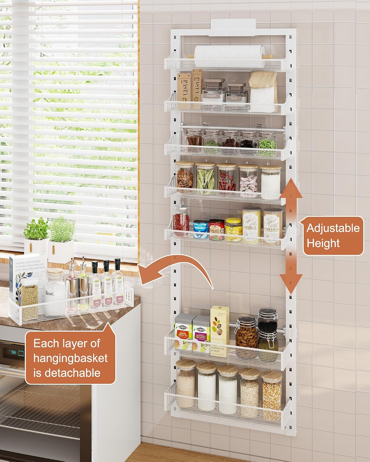 8 Tier Pantry Door Organizer, 2 IN 1 Over the Door Pantry Organizer with Metal Adjustable Baskets,Spice Rack Wall Mount or Door Organizer, Door Spice Rack for Pantry - Image 7