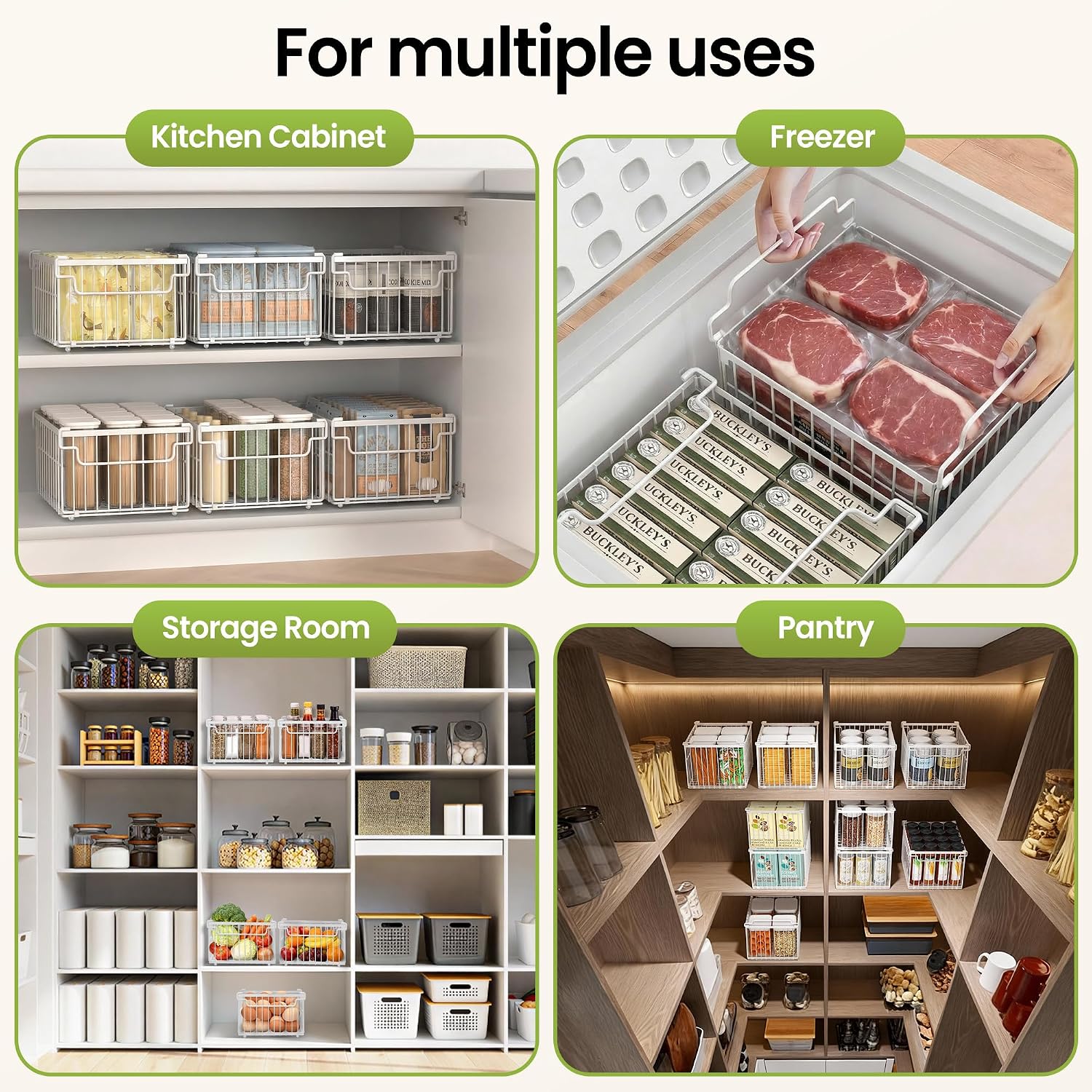 MSERCUOR Freezer Organizer Bins, 3 Pack Big Stackable Deep Chest Freezer Organizer Bins, Foldable Baskets with Handles, White Storage Container Baskets for 5 to 9 Cu.FT Deep Freezer Sort Frozen Meats - Image 7