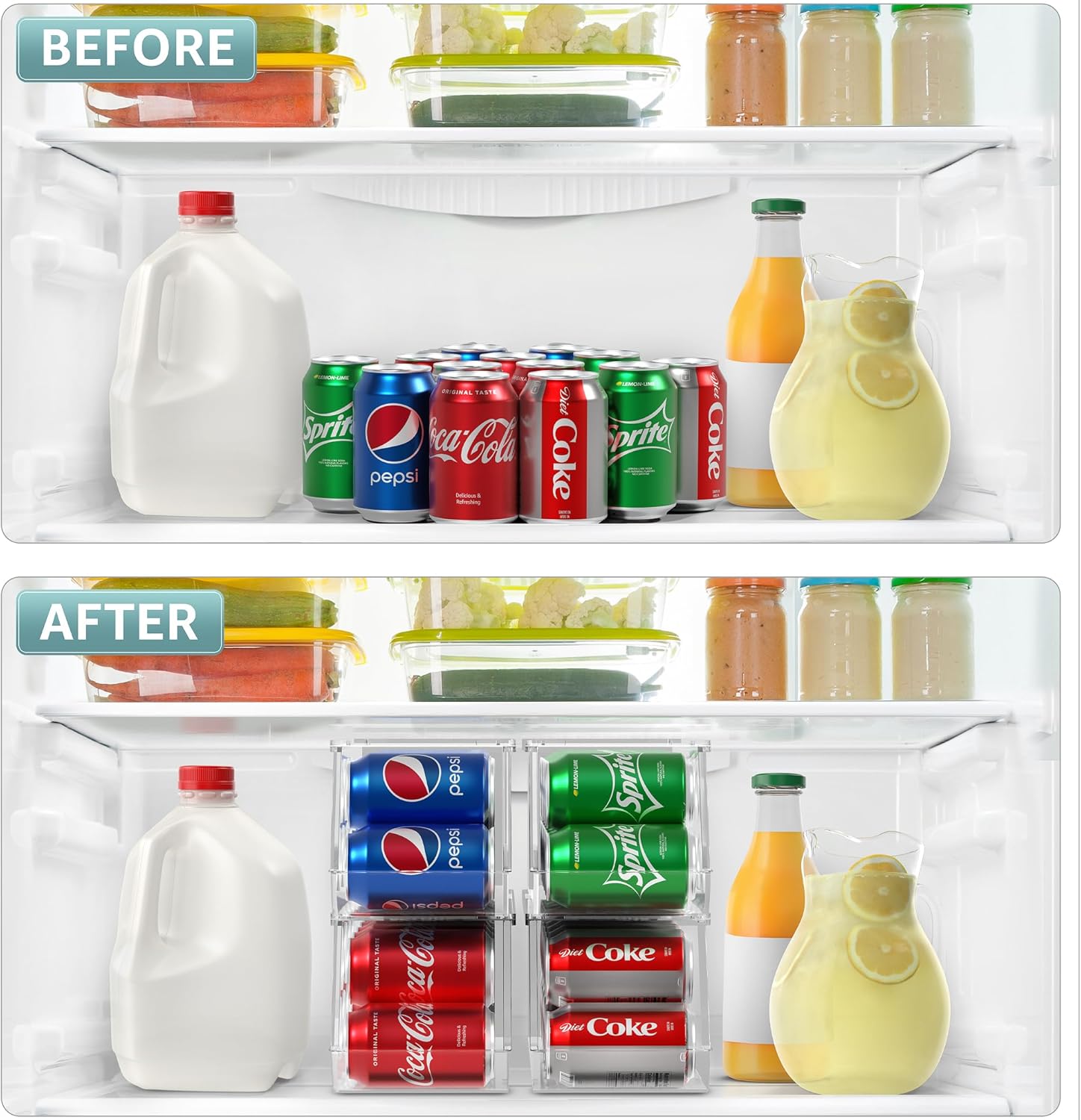 Sorbus Soda Can Organizer for Refrigerator – Stackable Can Dispenser with Lid for Fridge, Pantry, or Freezer – Holds 12 Cans Each, BPA-Free Clear Drink Organizer (4-Pack) - Image 5