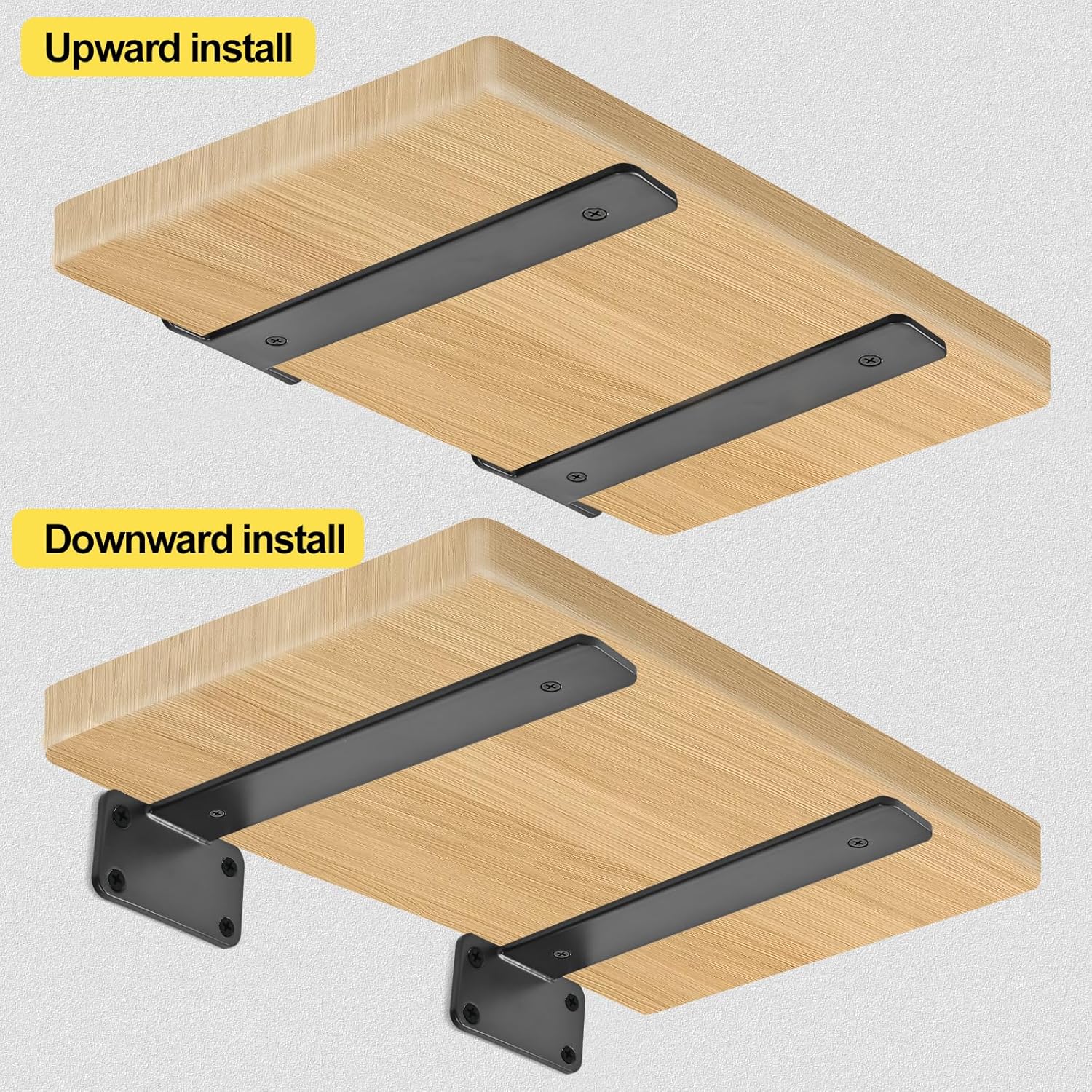 12 Pack - 10 inch Black Hidden L Shelf Bracket (1/5 Inch Thicked) Iron Floating Shelf Brackets Rustic Industrial Metal Brackets for Shelf Support - Image 4