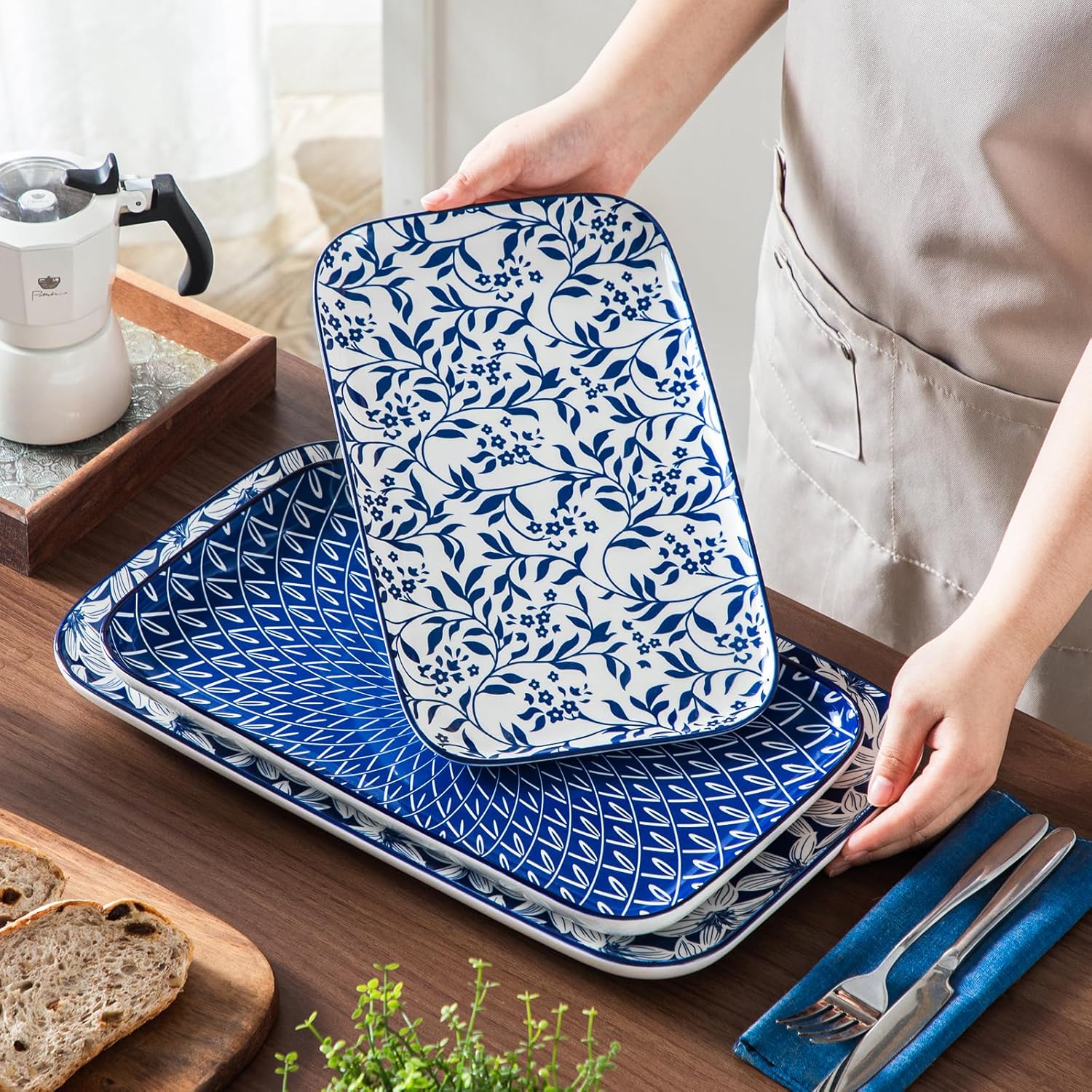 vancasso Porcelain Serving Trays for Party, Serving Platters Set of 3,Serving Dishes for Entertaining, Ceramic Party Trays and Platters for Serving Food, 16"/14"/12" Inch, Series SELENE - Image 8