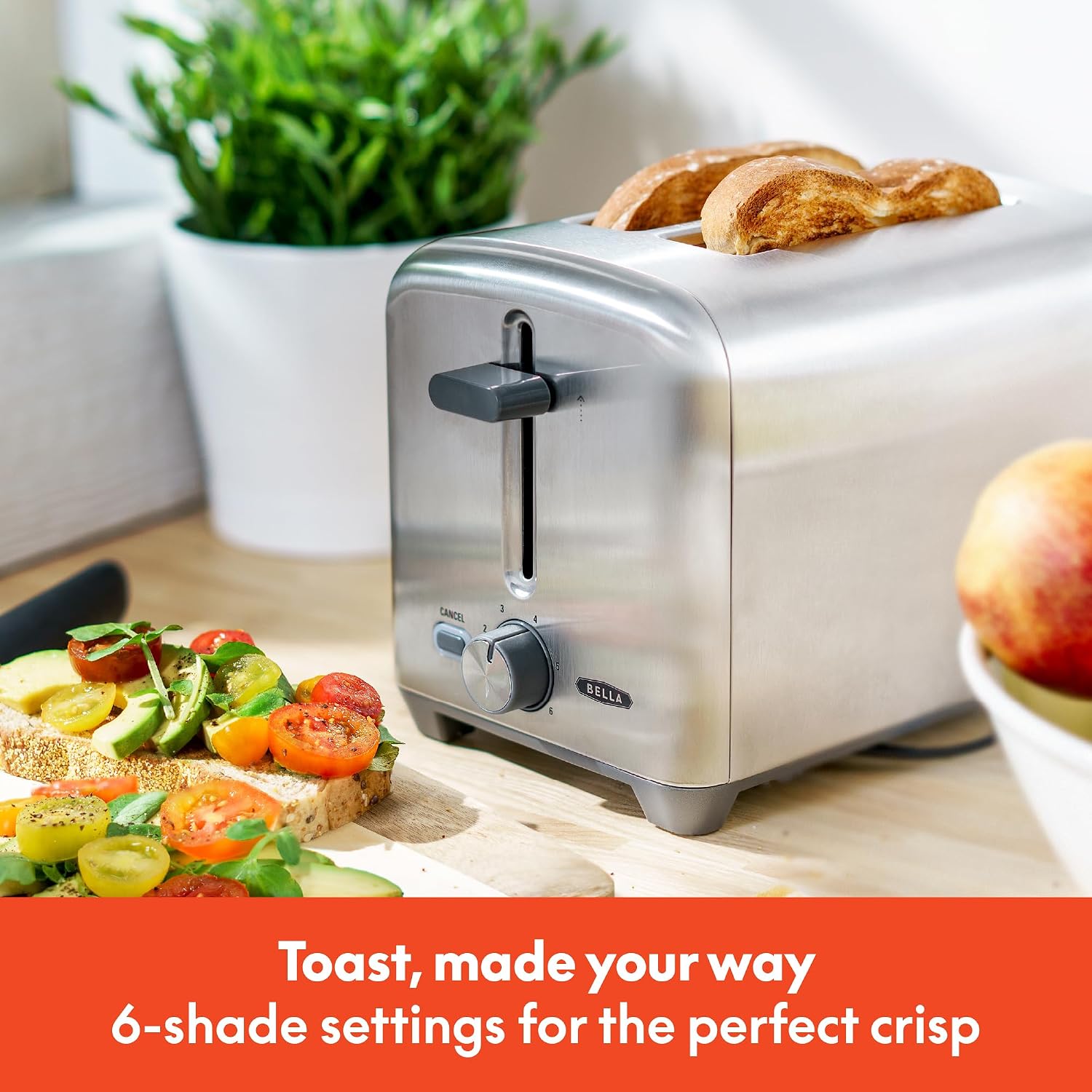 bella Stainless Steel 2 Slice Toaster with Extra Wide Slots & Removable Crumb Tray - 6 Browning Options, Auto Shut Off & Reheat Function - Toast Bread, Bagel & Waffle - Image 7