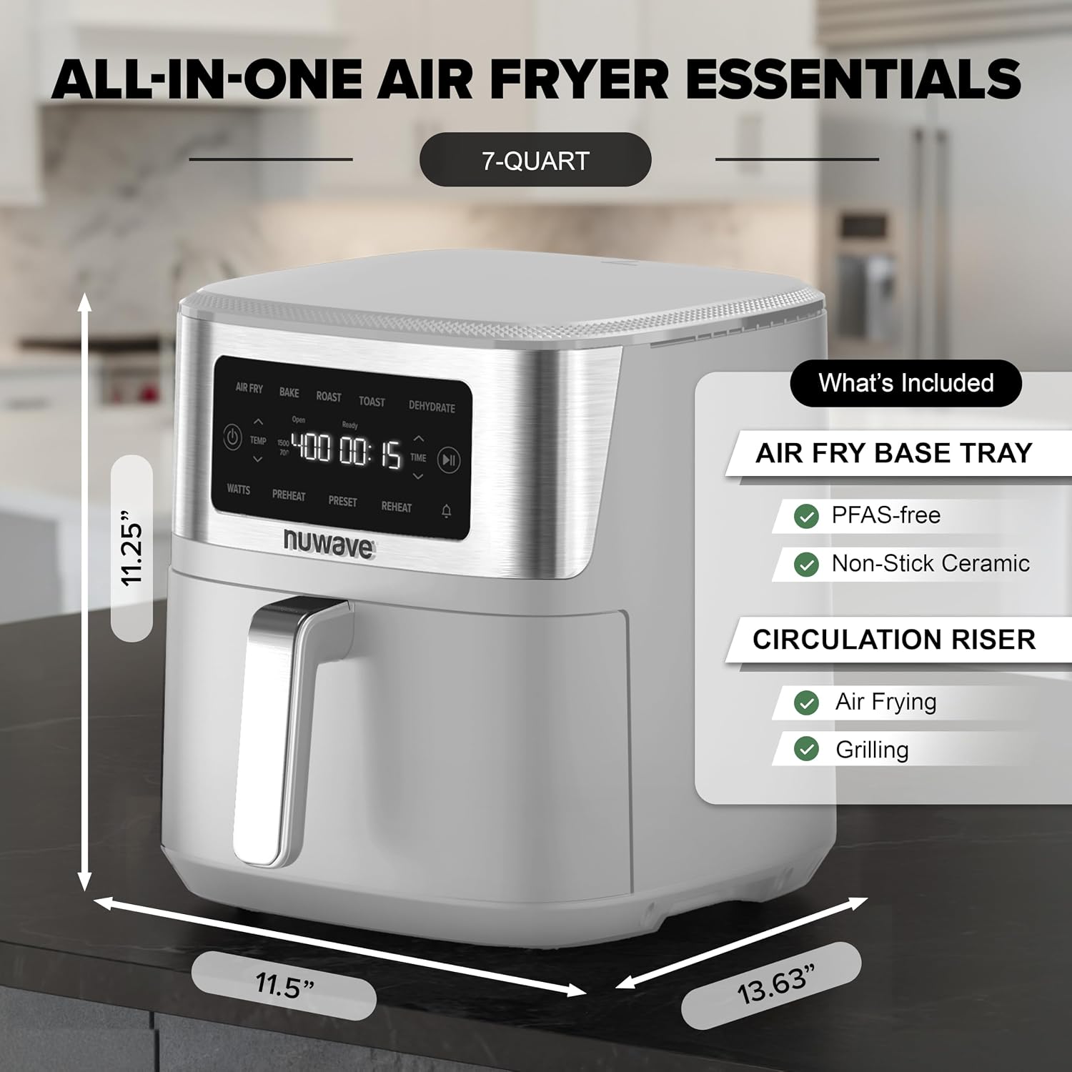 Nuwave Brio Plus 6-in-1 Air Fryer, 7-Qt Large Capacity, 50°F–400°F Precise Temp Control, Non-Toxic PFAS-Free Nonstick, Air Fry, Bake, Roast, Toast, Dehydrate, Reheat, 100 Presets, Dishwasher Safe - Image 4