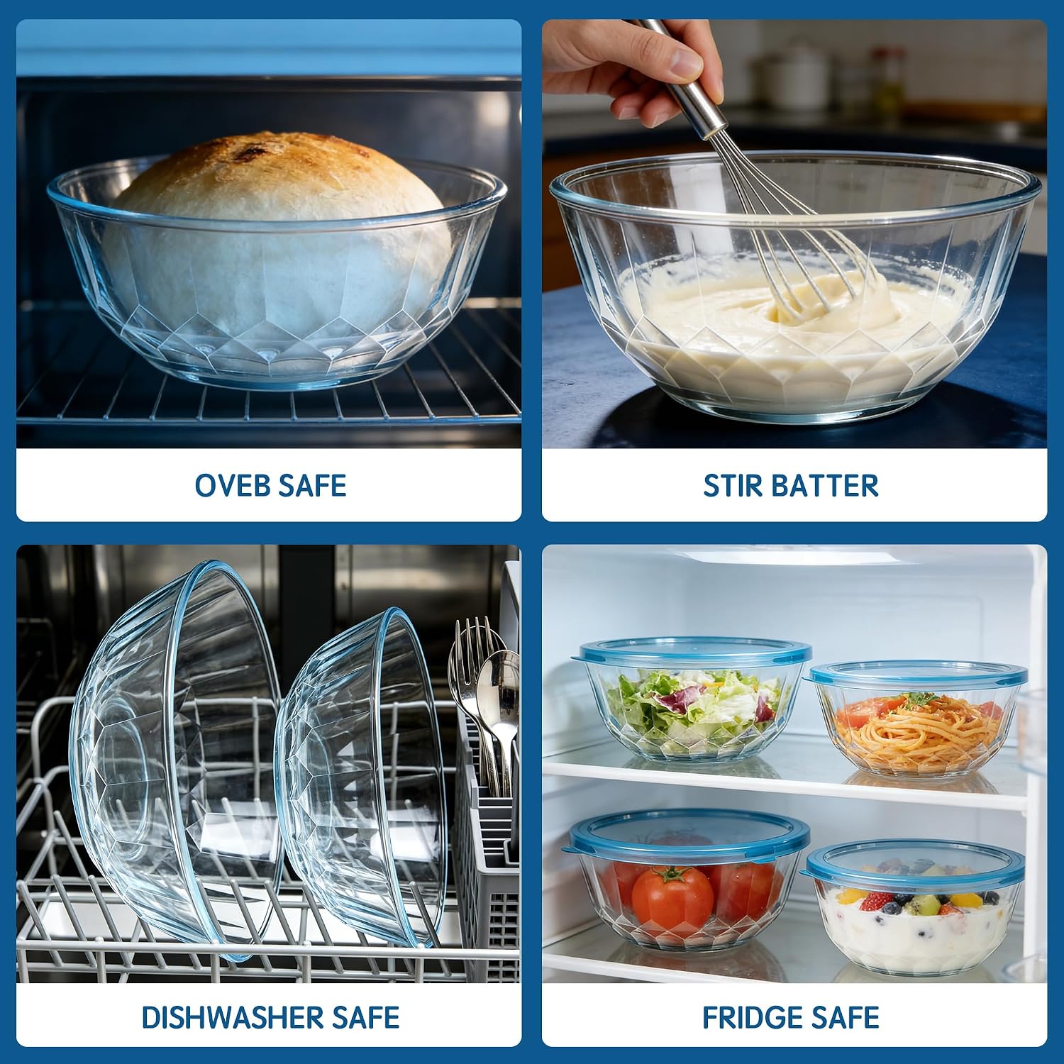 ENVTEK Thick Glass Mixing Bowls with Airtight Lids Set, 5-Piece Nesting Bowls for Baking & Meal Prep, BPA Free, Dishwasher Safe, 0.5/0.8/1.6/2.7/4.4 Quart - Blue - Image 5