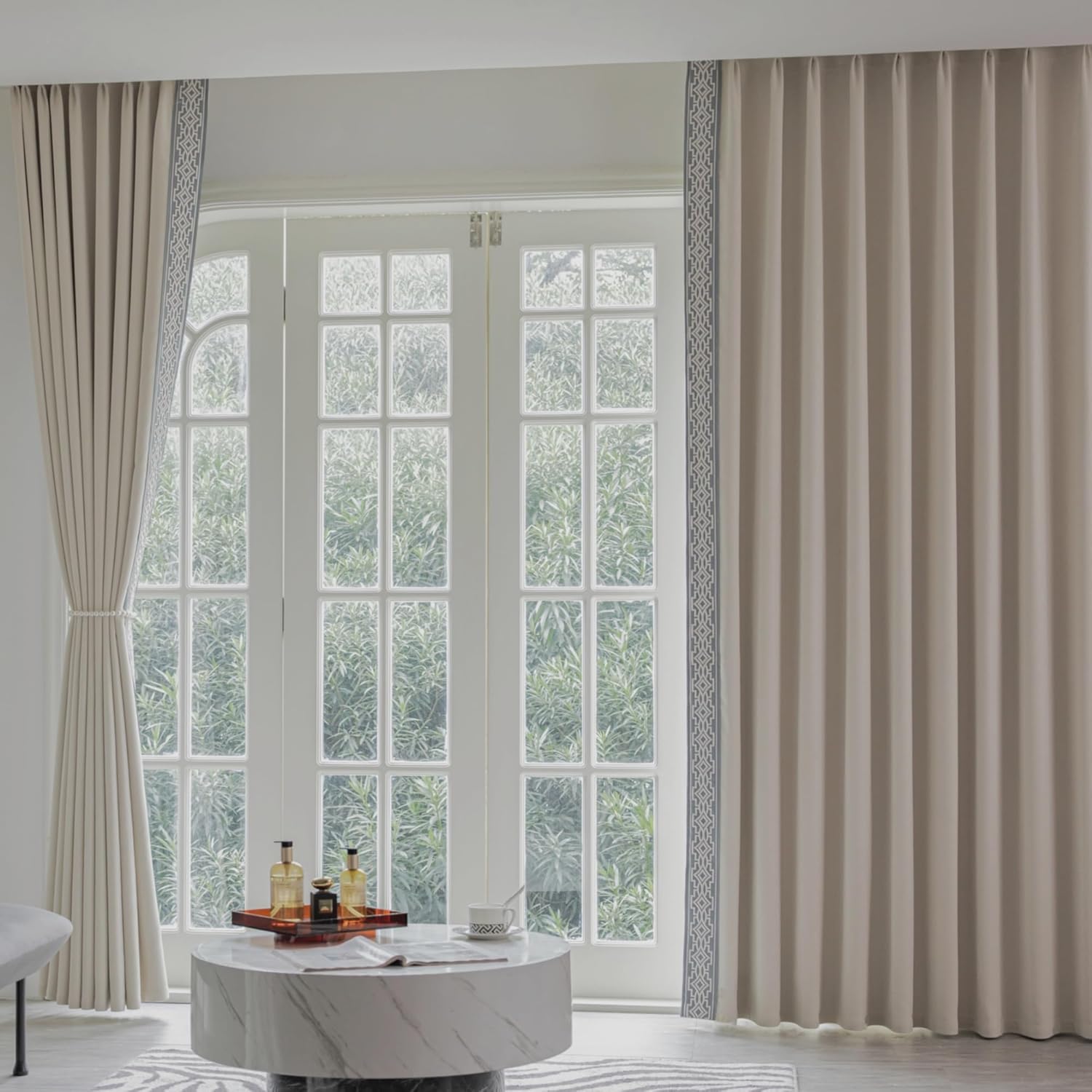 VisionaryHomeDesign Ivory Cream Cotton Blend Curtain Panels with Trim Design, Pinch Pleat Curtains, Blackout Curtains for Sliding Patio Doors Bedroom (Set of 2) (52W x 96L) - Image 3