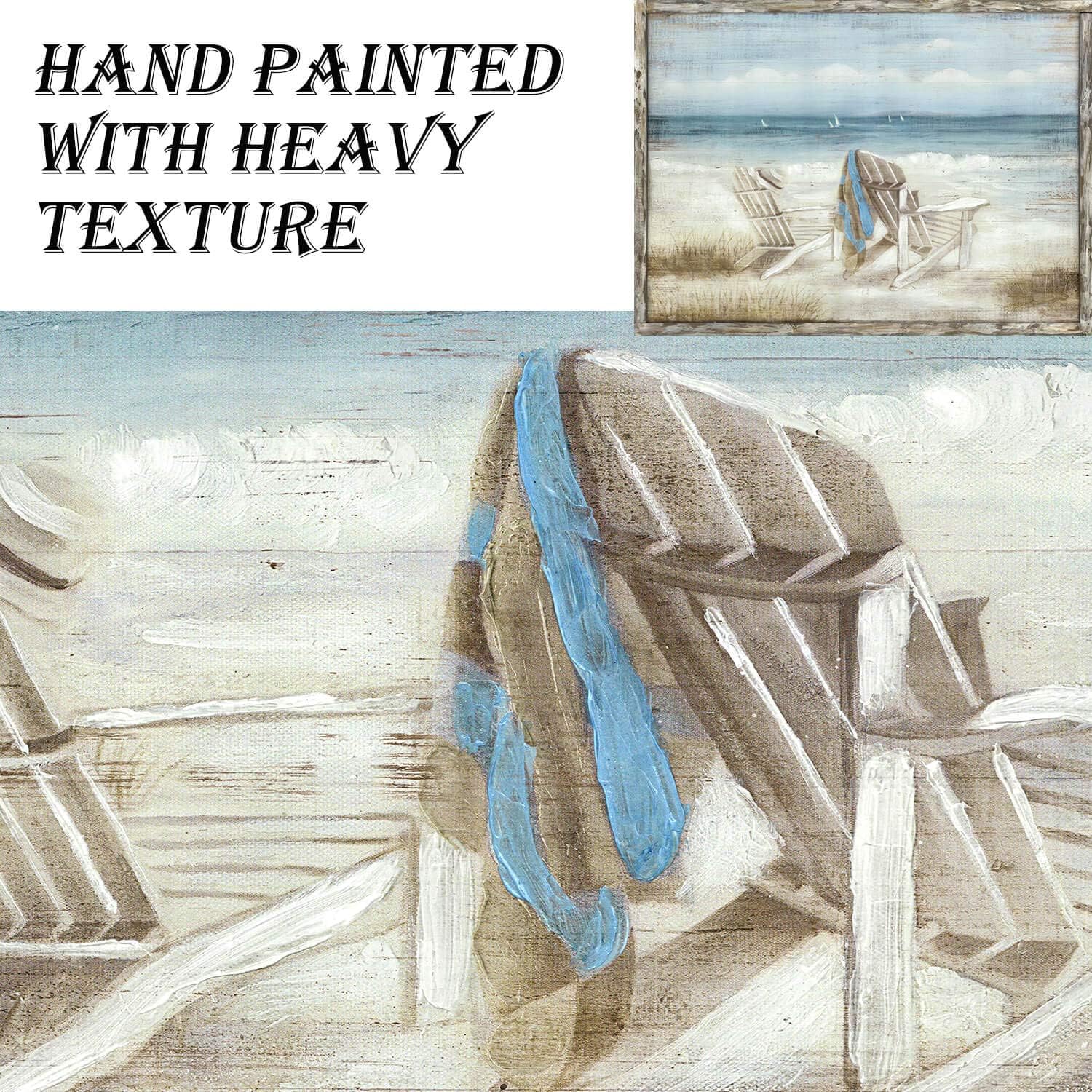Abstract Seascape Framed Wall Art: Beach Chair on Sand Hand Painted Painting Print for Bedroom (24" W x 18" H, Multiple Sizes/Material) - Image 5