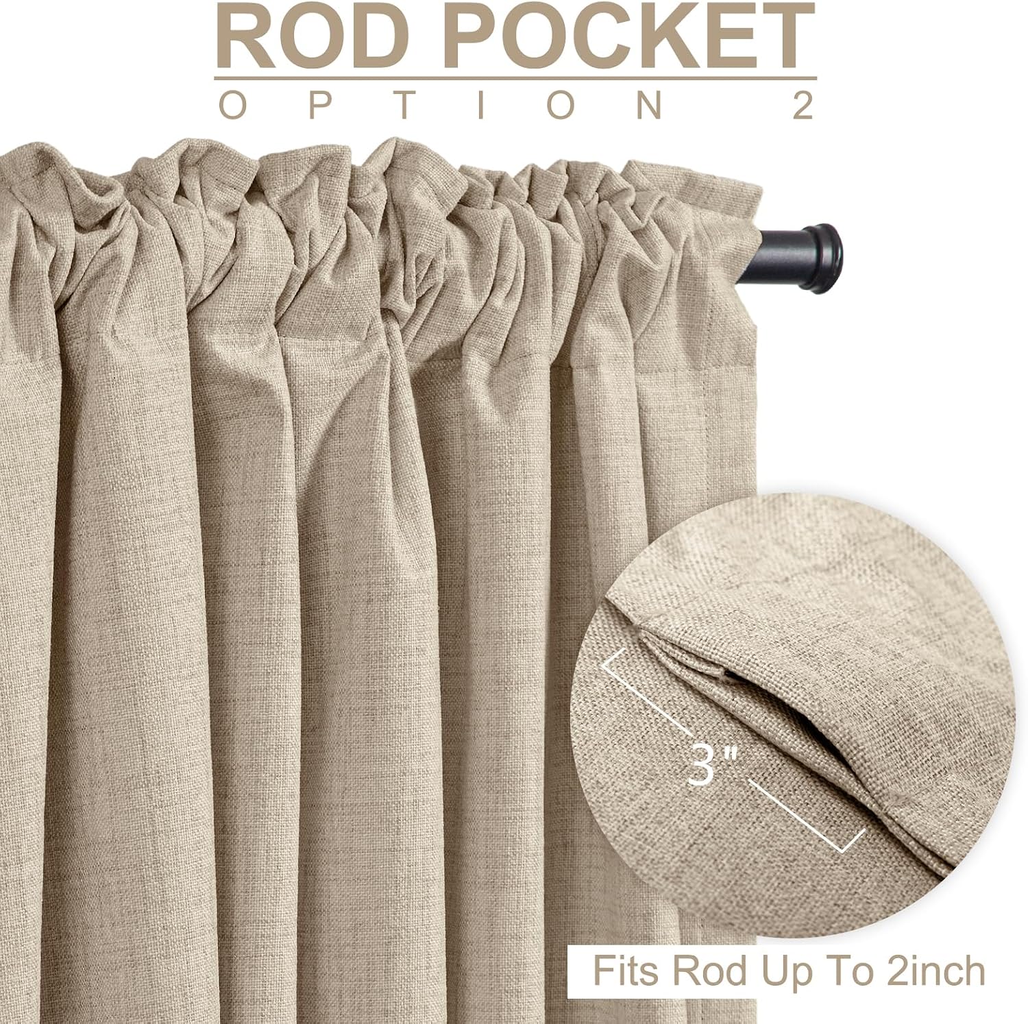 100% Blackout Shield Linen Blackout Curtains for Bedroom 84 Inches Long, Back Tab/Rod Pocket Living Room Drapes, Thermal Insulated Blackout Curtains 2 Panels Set, 50" W x 84" L, Oatmeal - Image 4