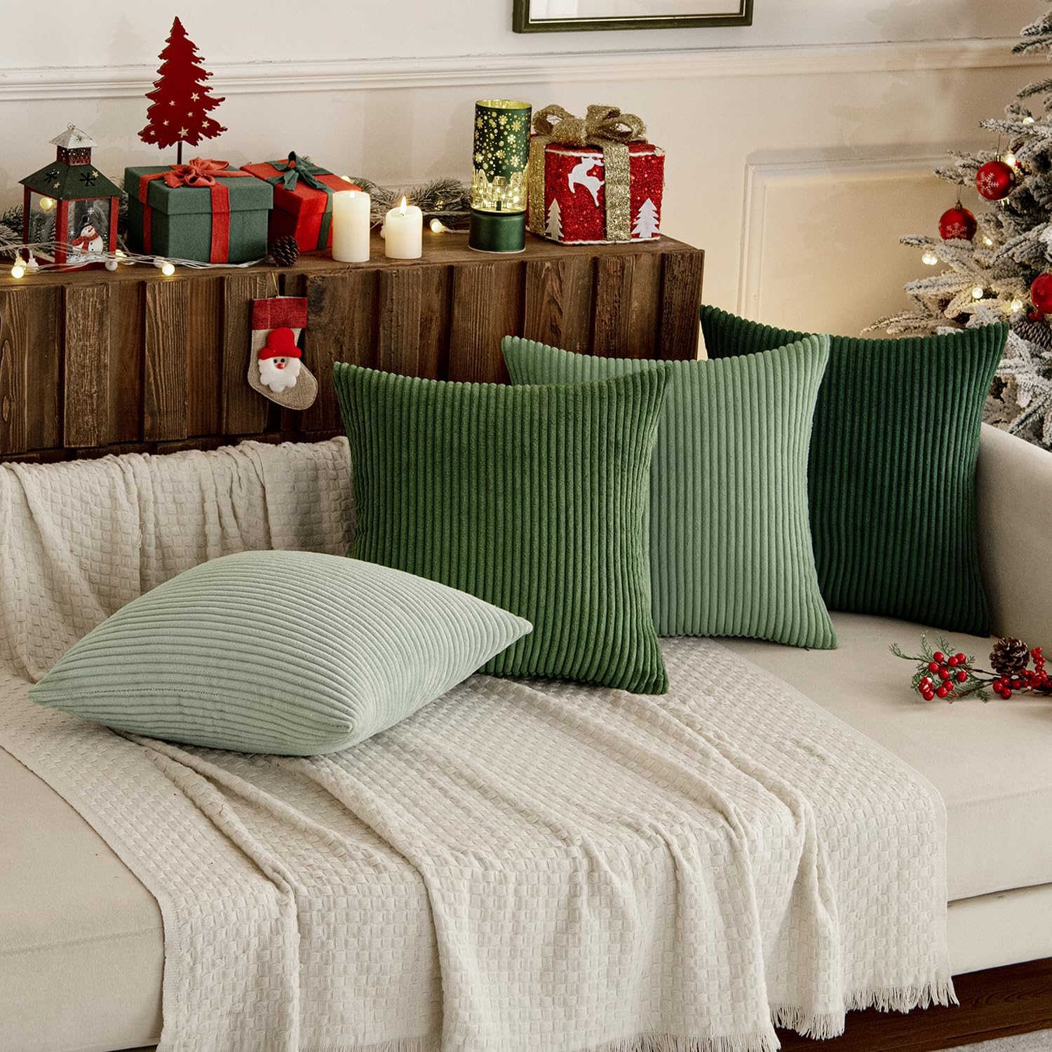 MIULEE Boho Farmhouse Sage Green Throw Pillow Covers 18x18 Inch Set of 4 Mordern Nordic Cushion Covers Soft Corduroy Spring Home Decor for Couch Bed Sofa Living Room Forest Green - Image 8