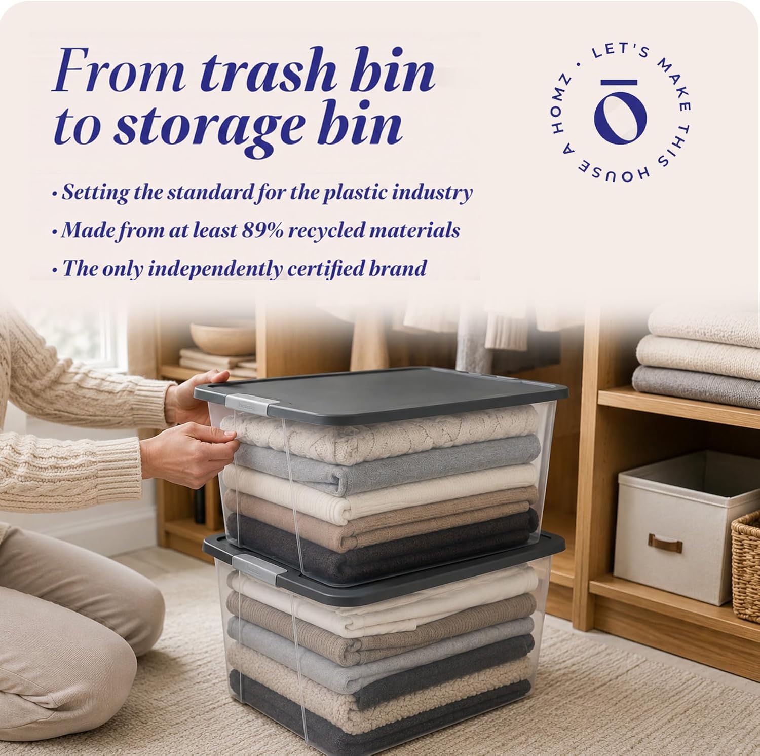 HOMZ 2-Pack Secure Latch, Clear Plastic Storage Organizer Bins, 64 Quart, Gray Lid - Heavy-Duty Container Boxes with Lids for Home, Office, and Garage - Image 8