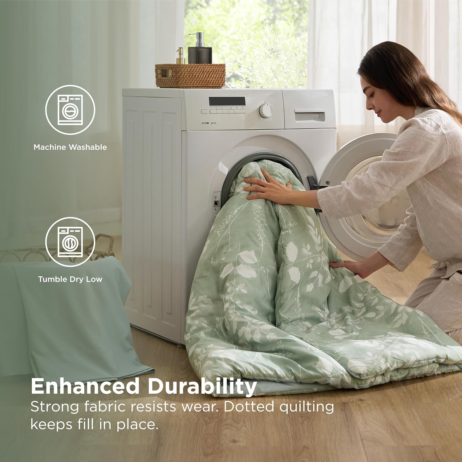 Bedsure Queen Comforter Set - 7 Pieces Floral Sage Green GentleSoft™ Bedding Sets, Queen Bed in a Bag with Botanical Flowers Winter Comforter, Sheets, Pillowcases & Shams - Image 5