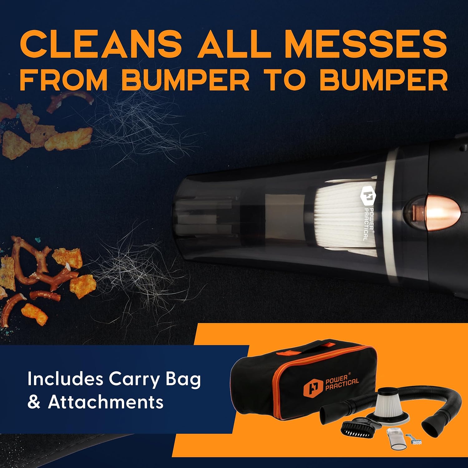 THISWORX Car Vacuum Cleaner - Portable, High Power, Handheld Vacuums w/ 3 Attachments, 16 Ft Cord & Bag - 12v, Auto Accessories Kit for Interior Detailing - Black - Image 2
