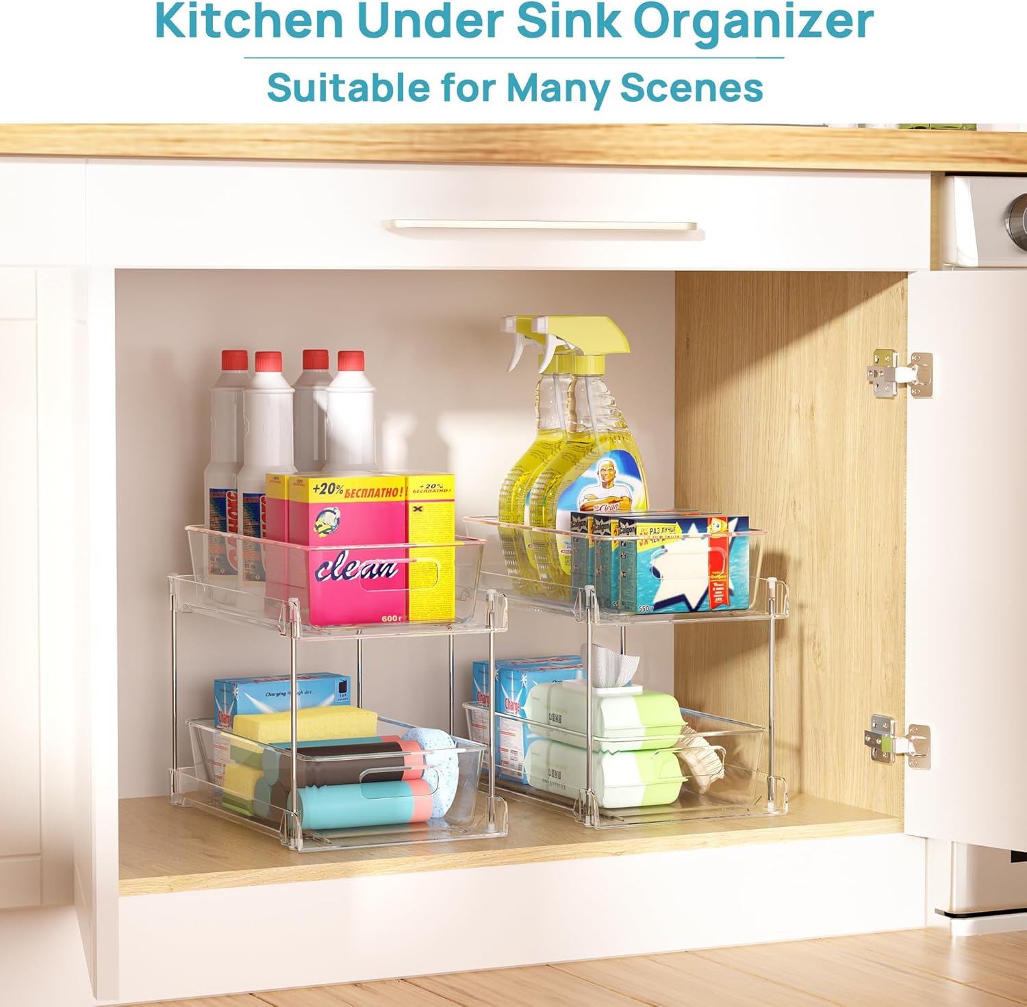 Vtopmart 4 Pack Bathroom Under Sink Organizers Organizer, 2 Tier Clear Pull-Out Organization (S-Standard) - Image 6