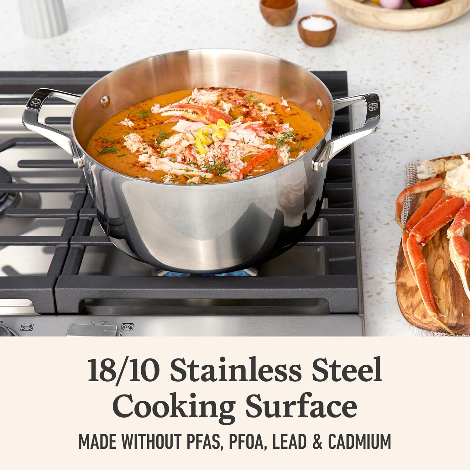 Calphalon Premier Polished 5-Ply Stainless Steel Cookware Set w/Turbo Heat Tech 12 Piece Includes Frying Pans, Pots and Pans Set, Induction, Oven Safe 500F, PFOA Free, Polished Stainless Silver - Image 4