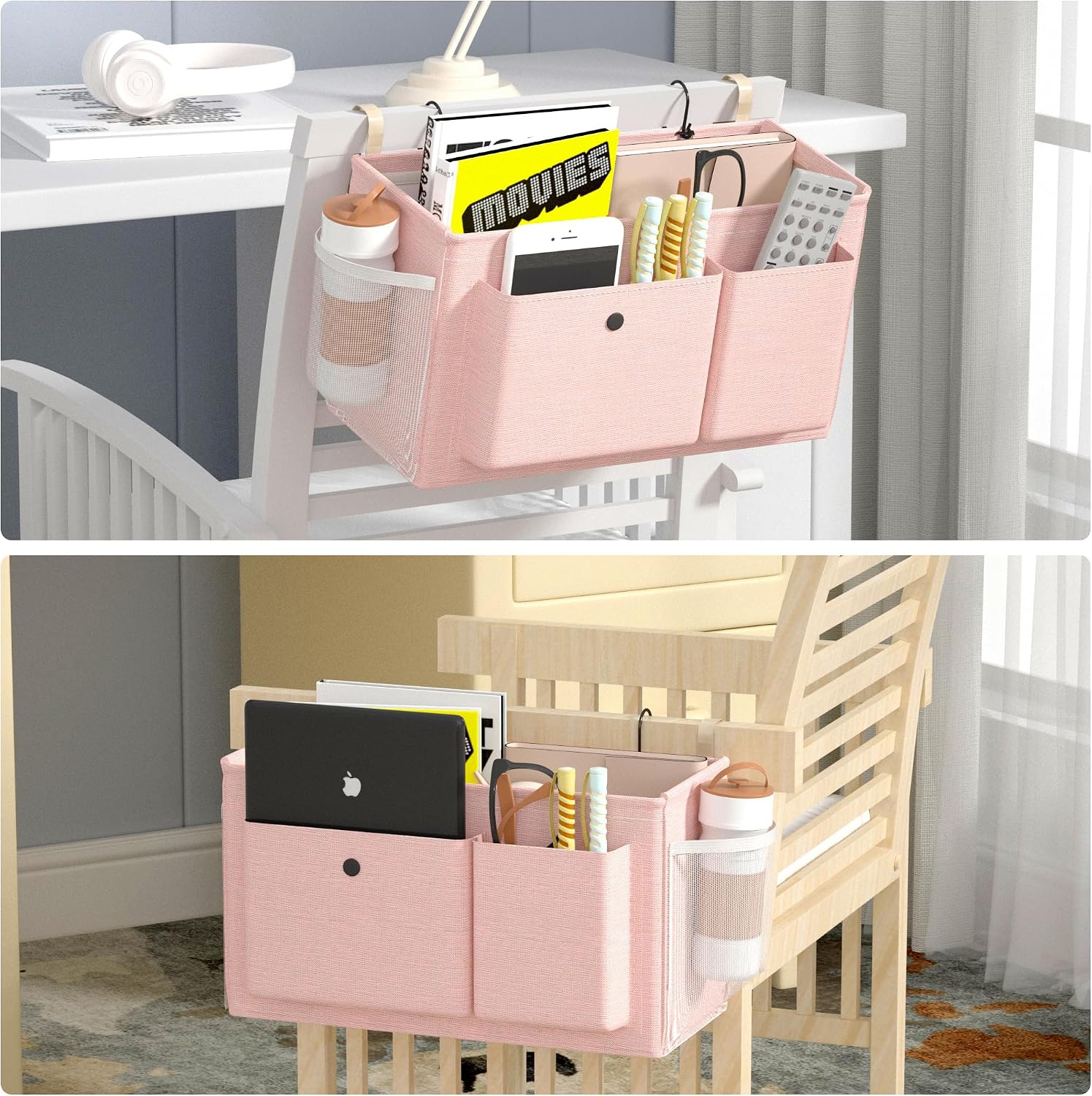 Bedside Caddy Bedside Storage Hanging Organizer for Bunk Dorm Bed Rail | Bed Caddy with Hooks, Top Bunks and Dorm Essentials for Water, Tissues, Tablets, Books, Phones, Remotes and Other Necessories - Image 8