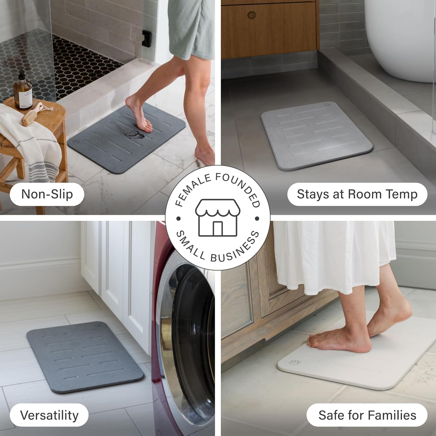 Dorai Home Stone Bath Mat - Premium Diatomaceous Earth Bath Floor Mats with Non-Slip Base, Fast-Drying Modern Shower Mat for Bathroom | Rain Slate - Image 3