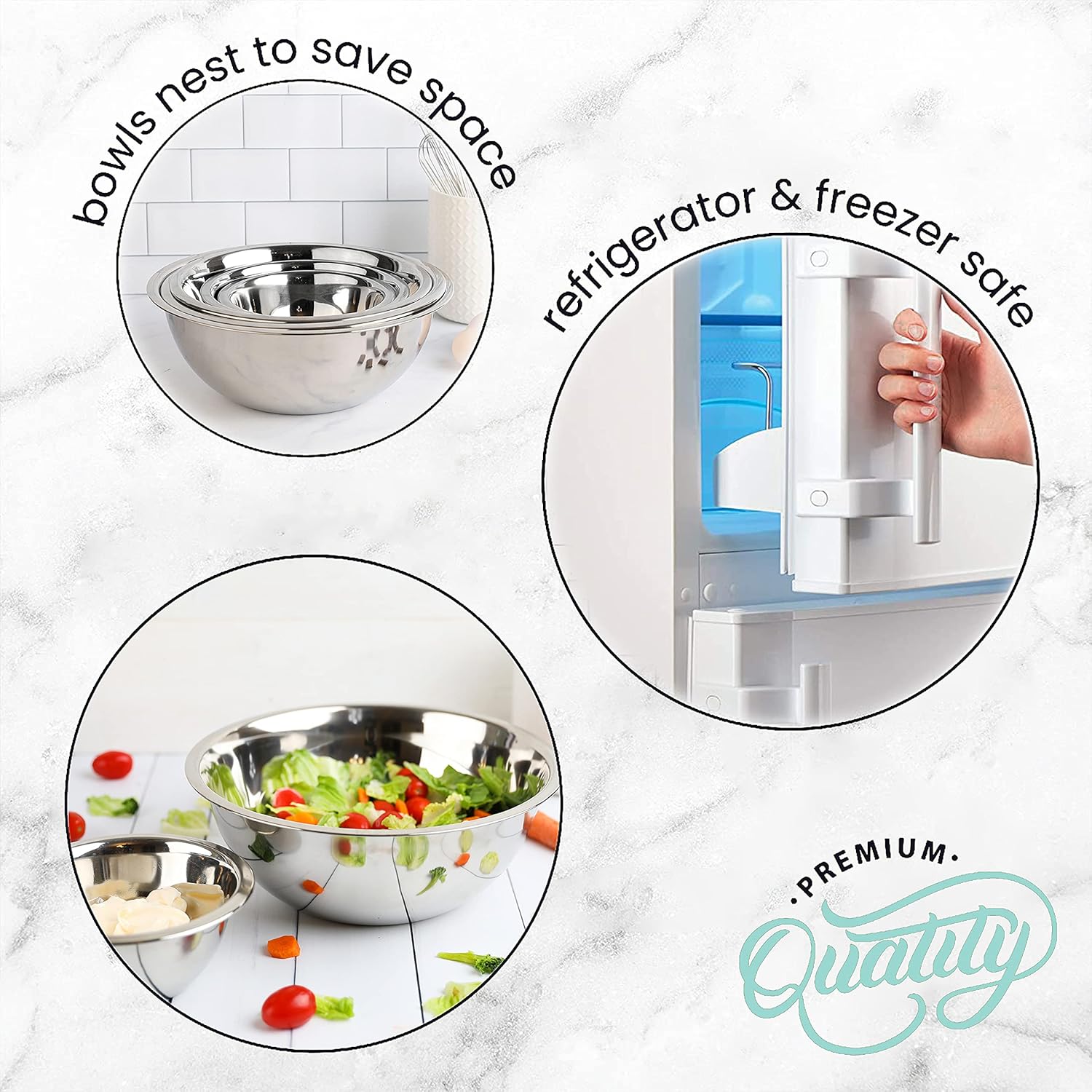 WHYSKO Meal Prep Stainless Steel Mixing Bowl (5-Piece Set) Home, Refrigerator, and Kitchen Food Storage Organizers | Ecofriendly, Heavy Duty, No Lids - Image 7