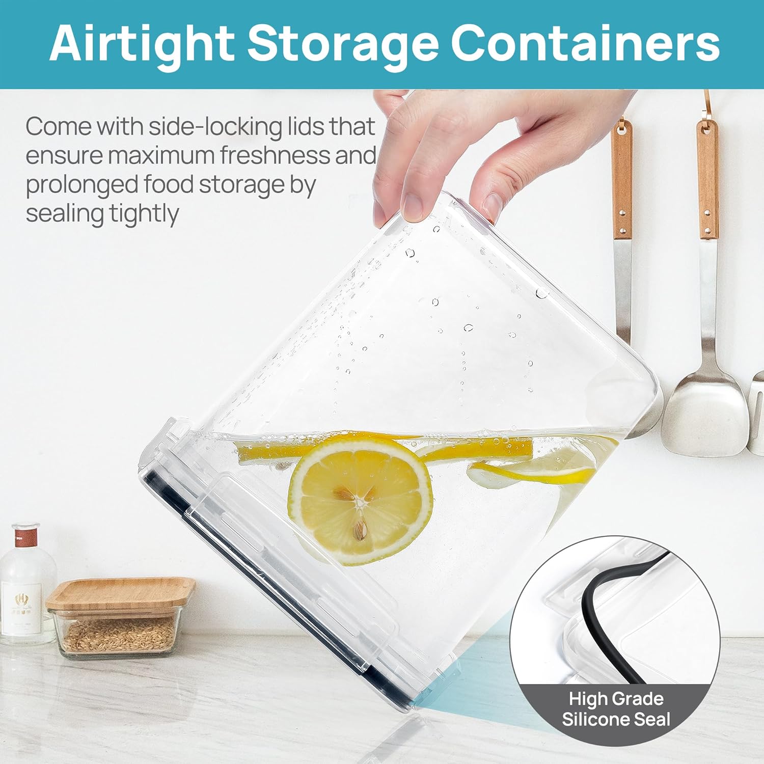Vtopmart 10 PCS Flour and Sugar Storage Container, Large Airtight Food Canisters with Lids for Kitchen, Pantry Organization, BPA Free, Black - Image 4