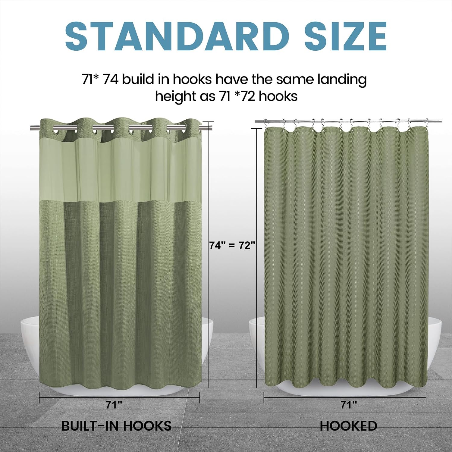 EUTXL Heavyweight Sage Green Hotel Shower Curtain - 256GSM Waffle Textured Heavy Duty Thick Fabric Shower Curtains for Bathroom,71W x 74H - Image 8